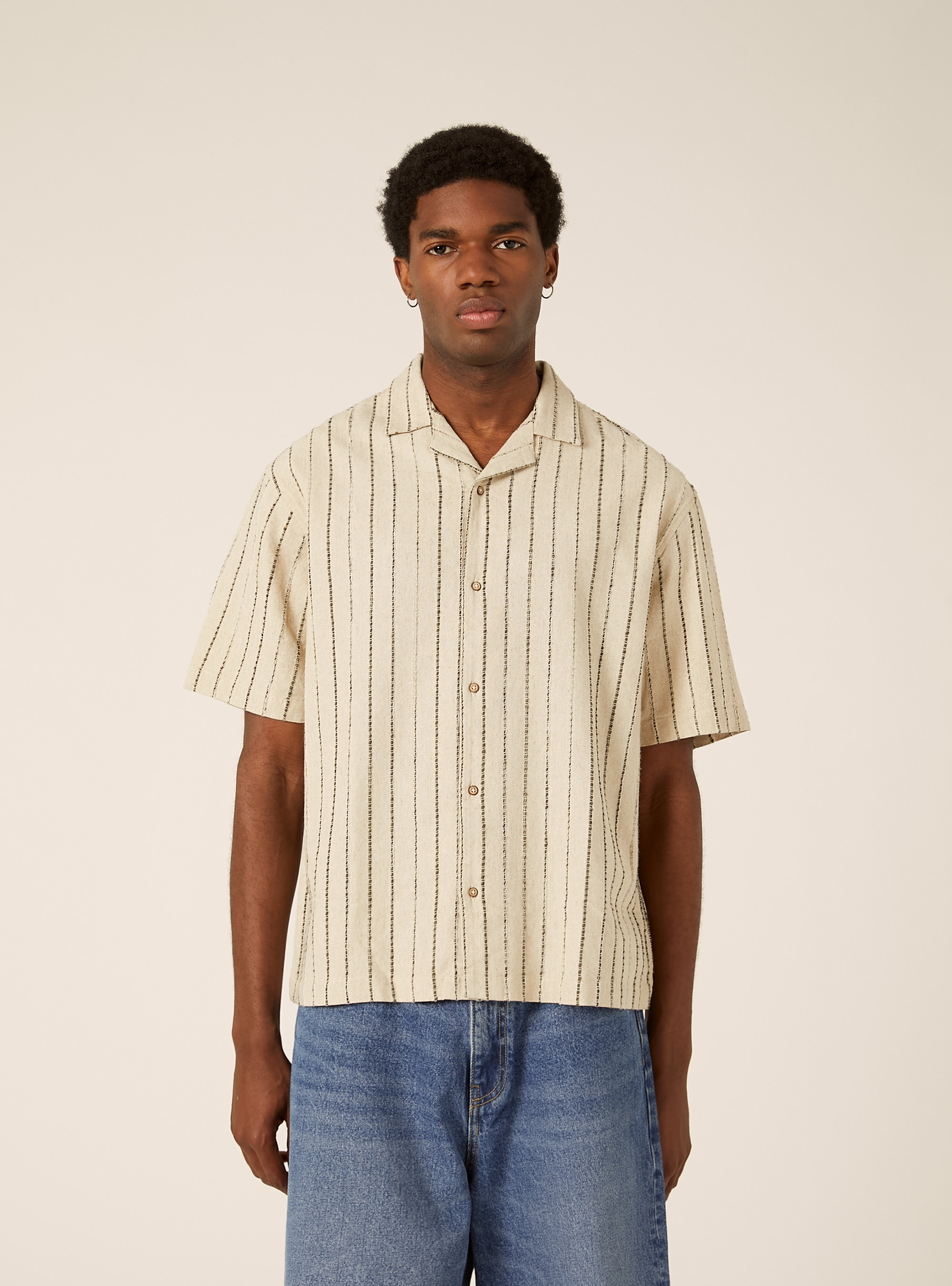 Striped linen blend shirt, BG3 BEIGE LIGHT