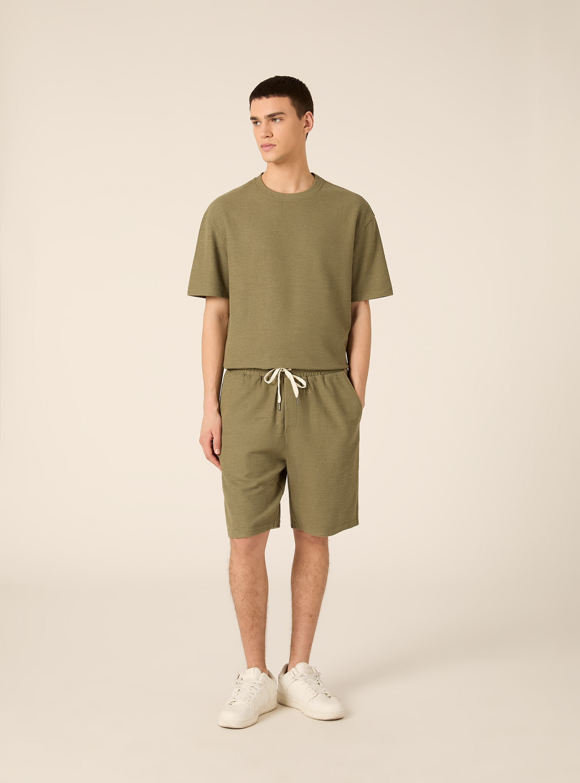 Bermuda en coton textur&eacute;, KY2 KAKY MEDIUM