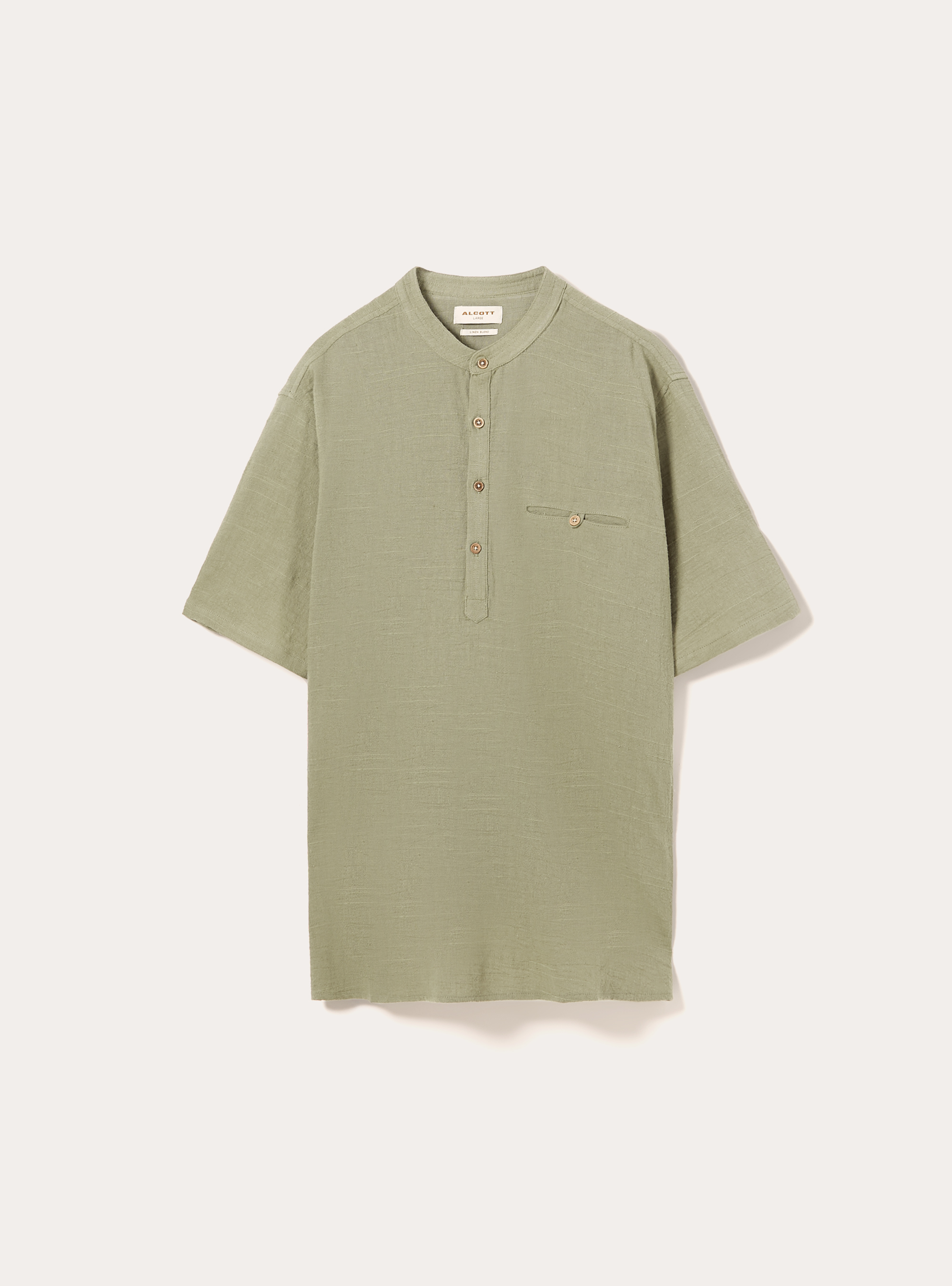 Linen blend shirt with Korean collar, KY2 KAKY MEDIUM
