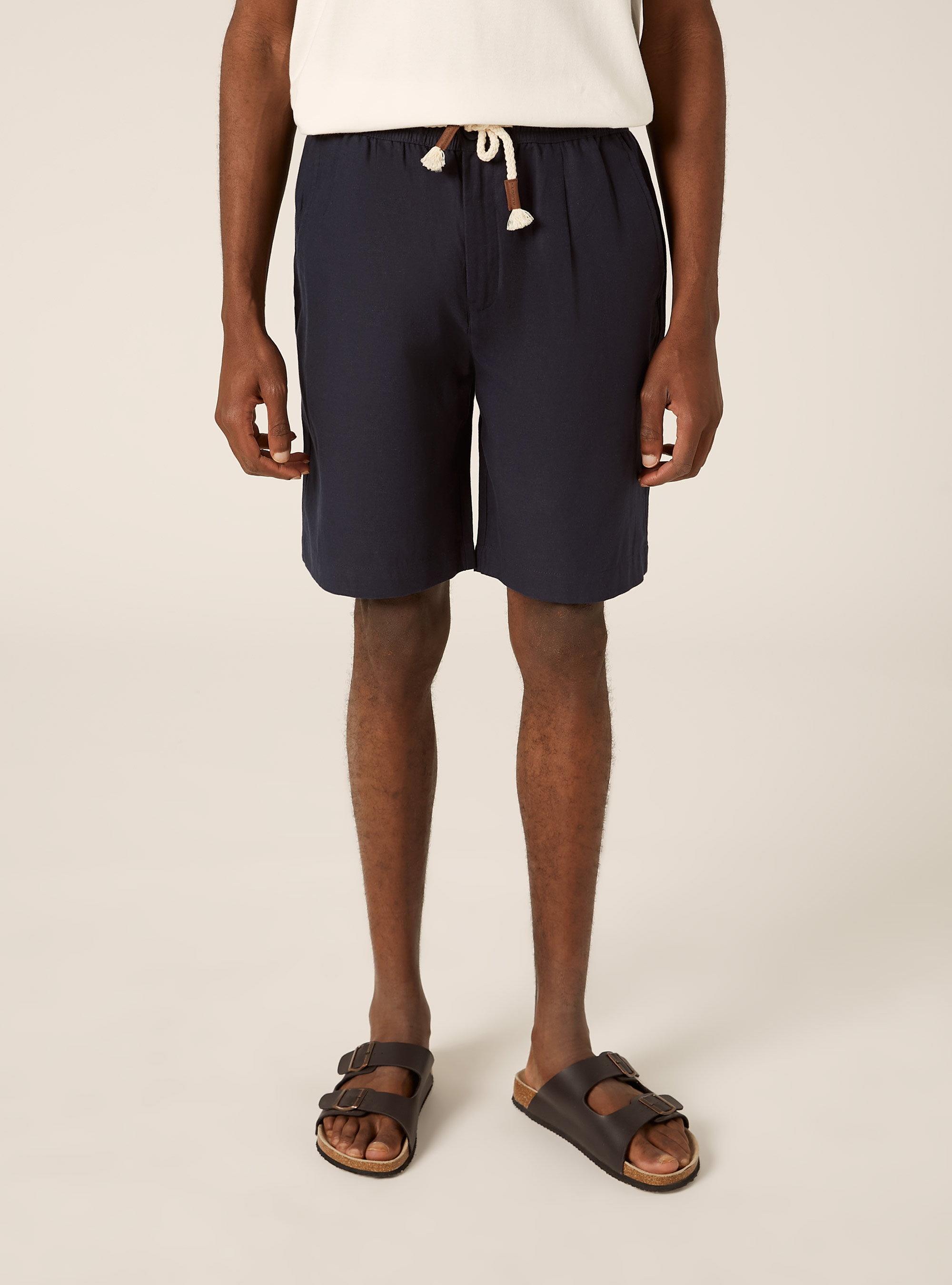 Bermuda in lino con coulisse, NAVY SCURO