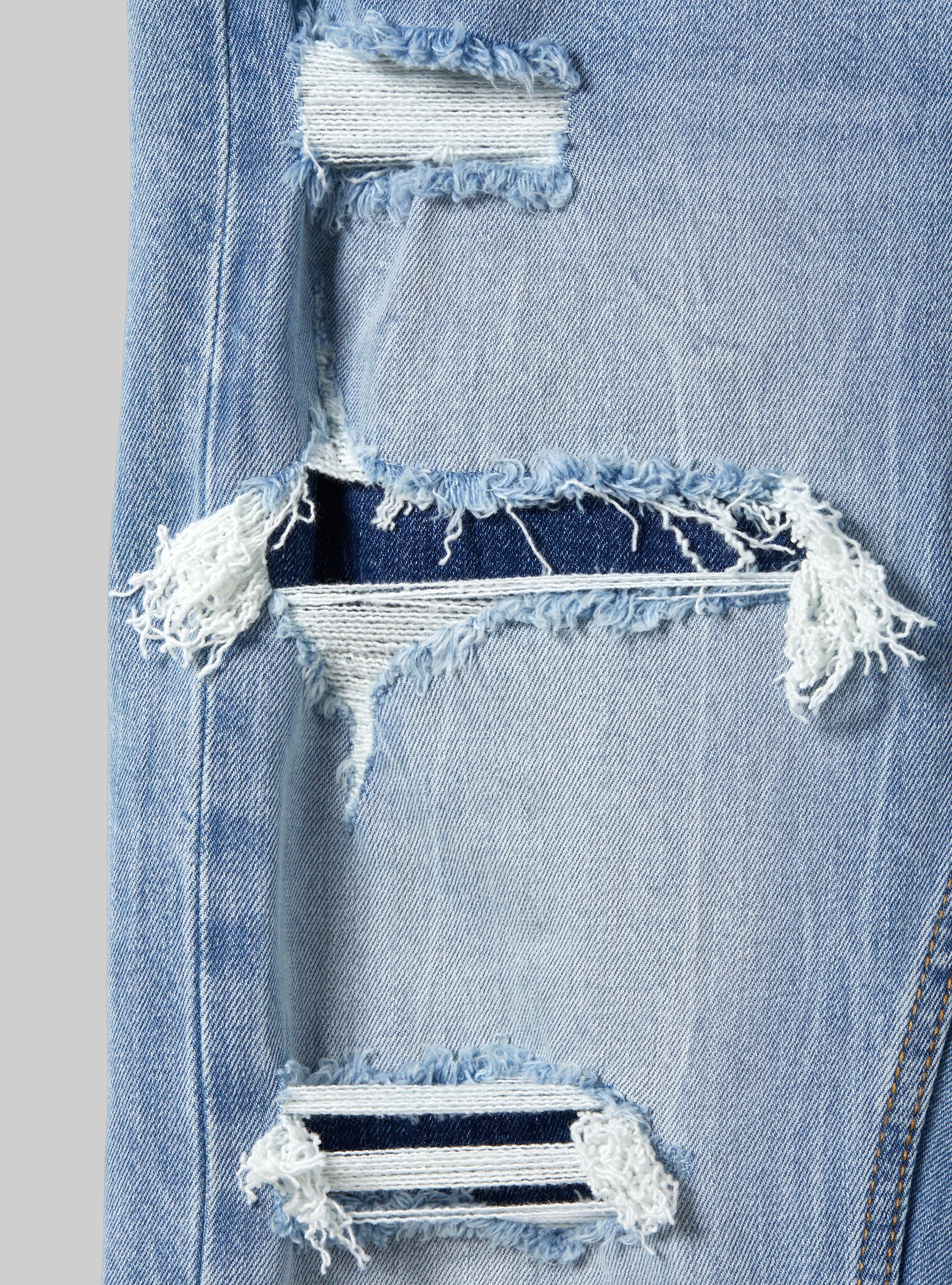 Jean slim en denim stretch avec d&eacute;chirures, D004 MEDIUM LIGHT BLUE