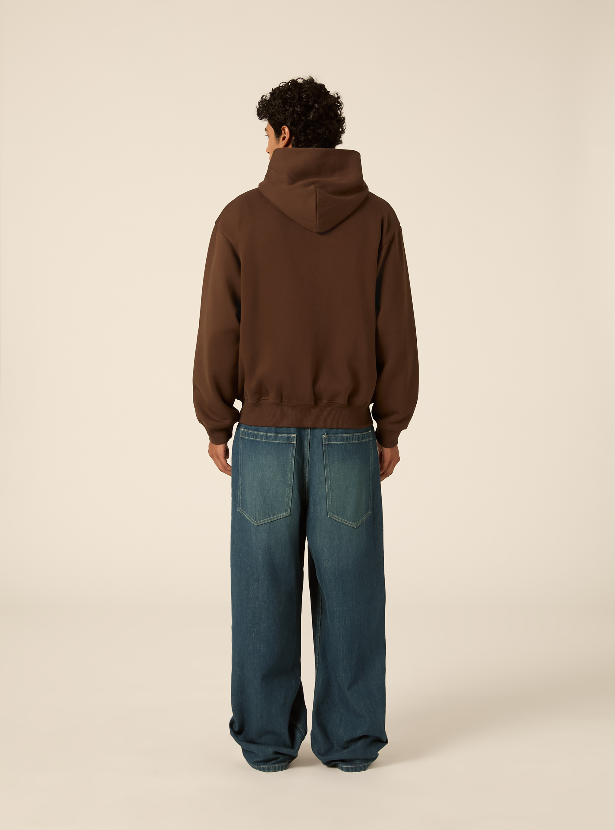 Felpa Boxy fit con zip e cappuccio, MARRONE MEDIO