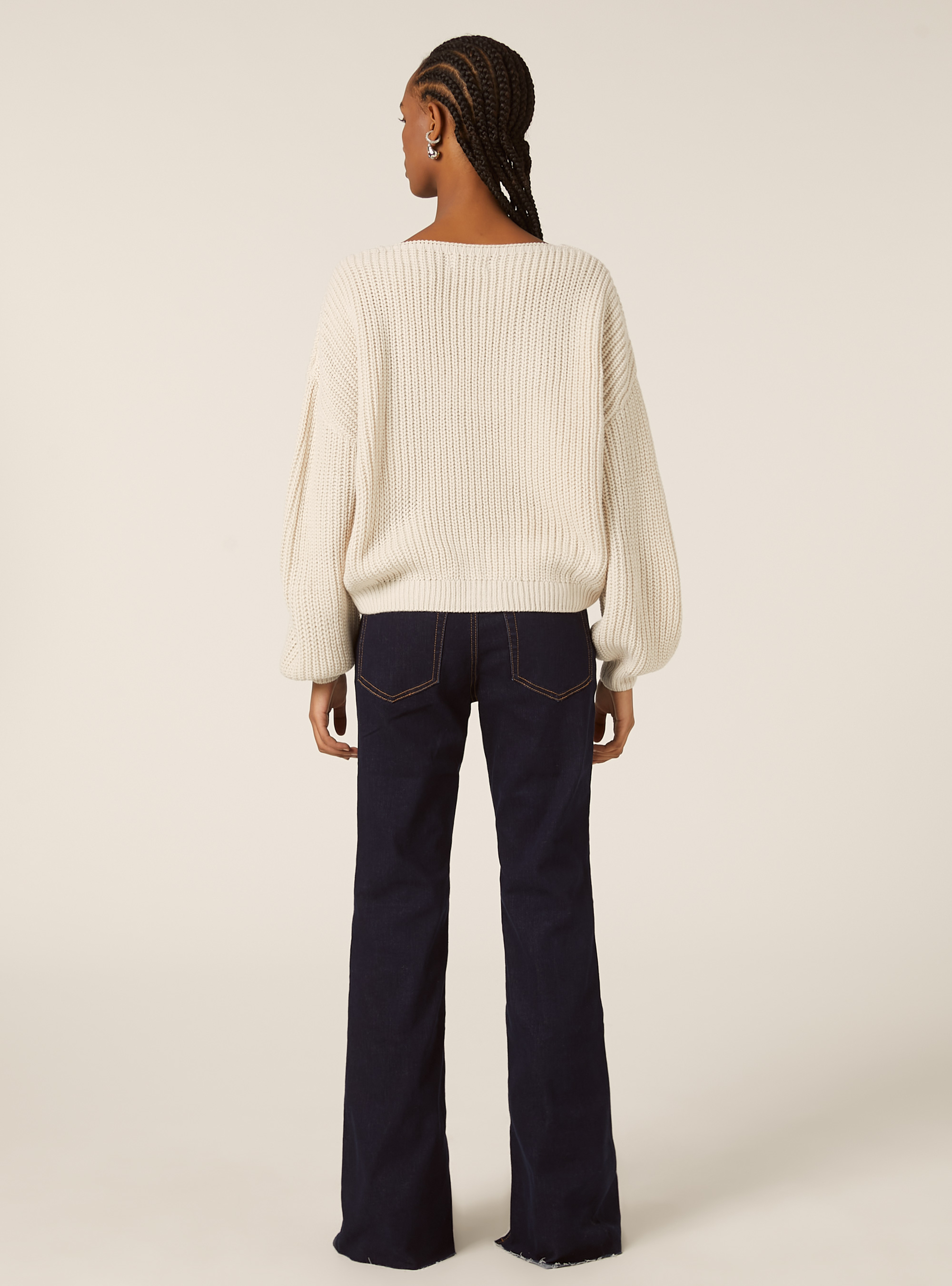 Cardigan en maille &agrave; encolure en V, MWH1 WHITE MEL DARK