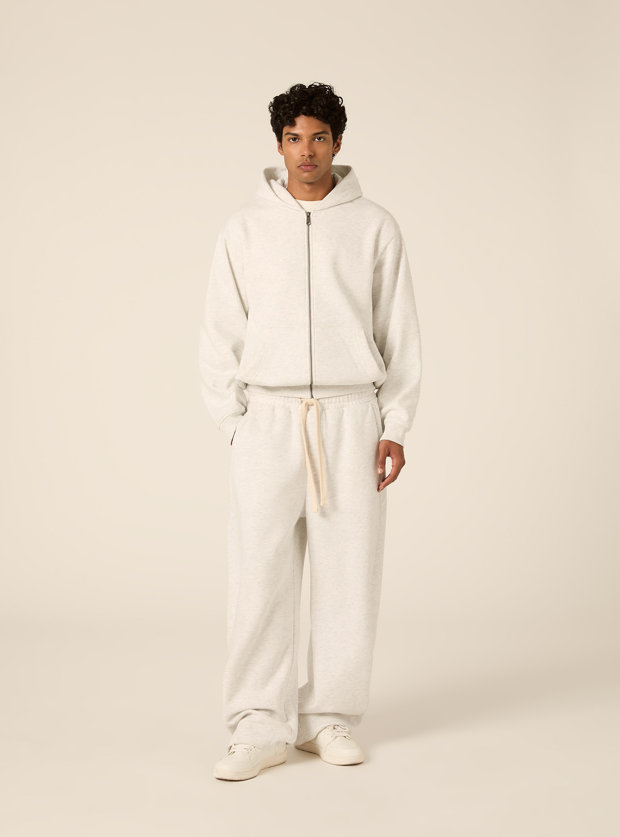 Barrel fit fleece trousers, MGY3 GREY MEL LIGHT