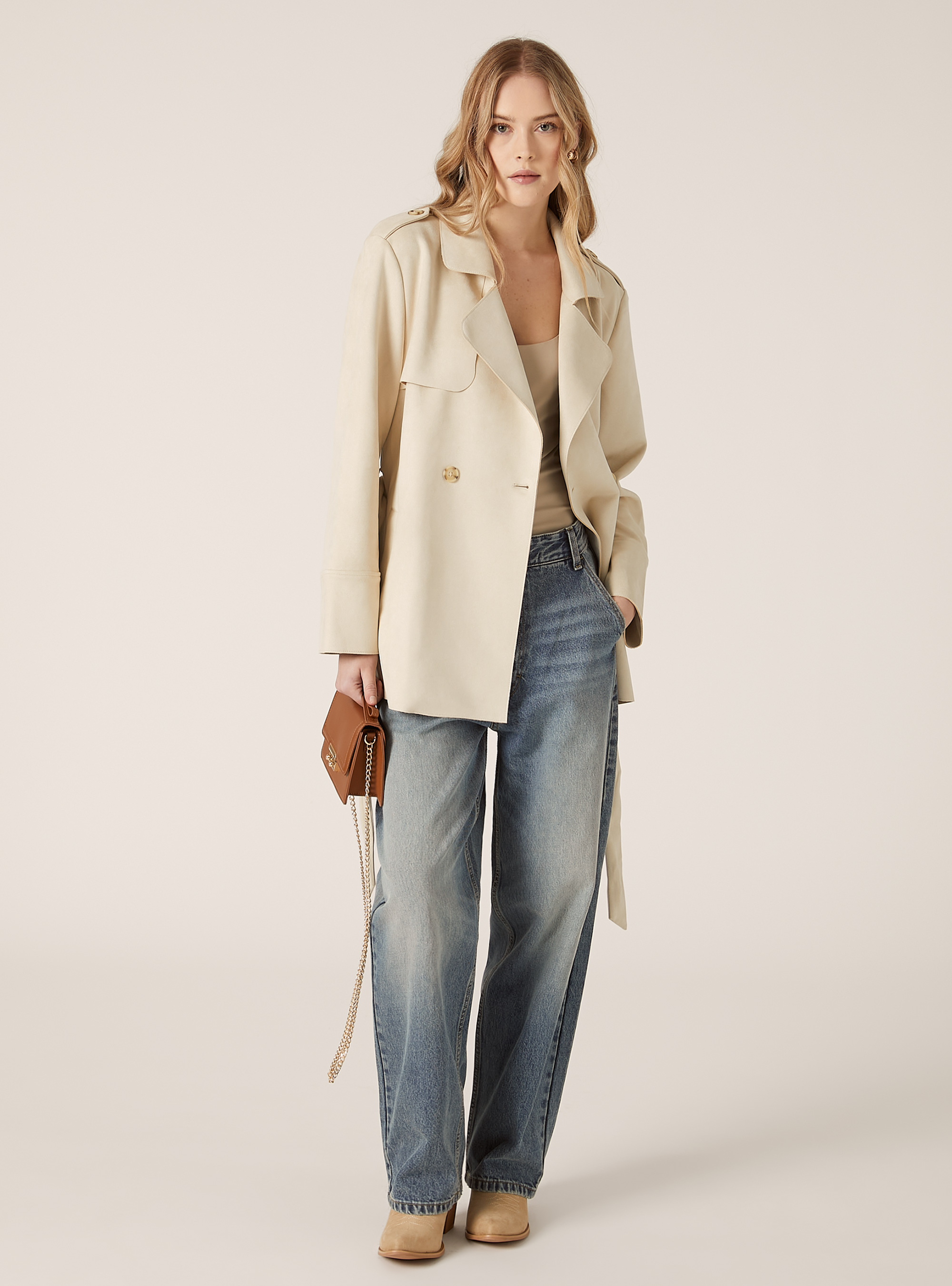 Trench-coat en daim, CR3 CREAM LIGHT