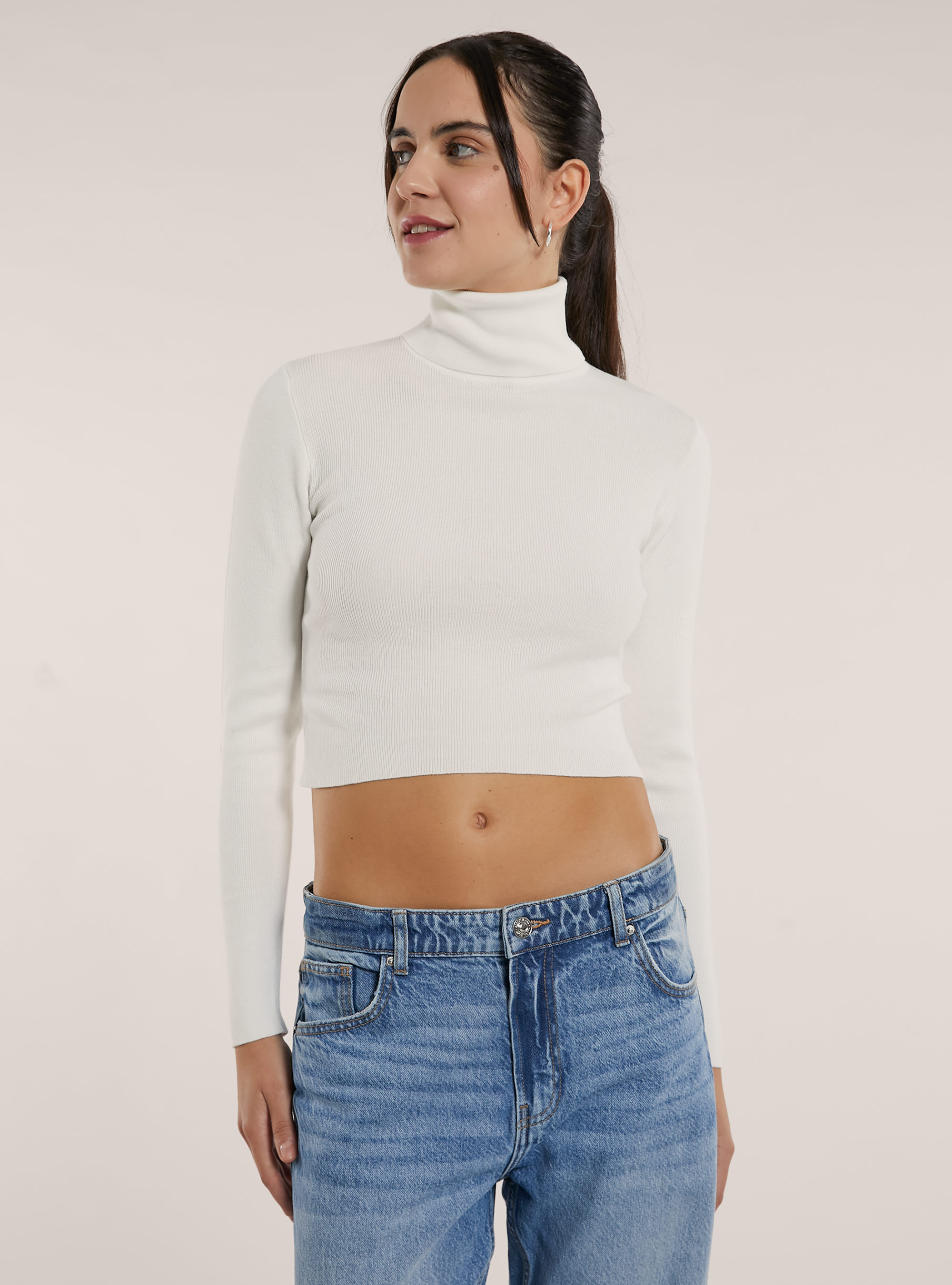 Pull court &agrave; col roul&eacute;, WH2 WHITE