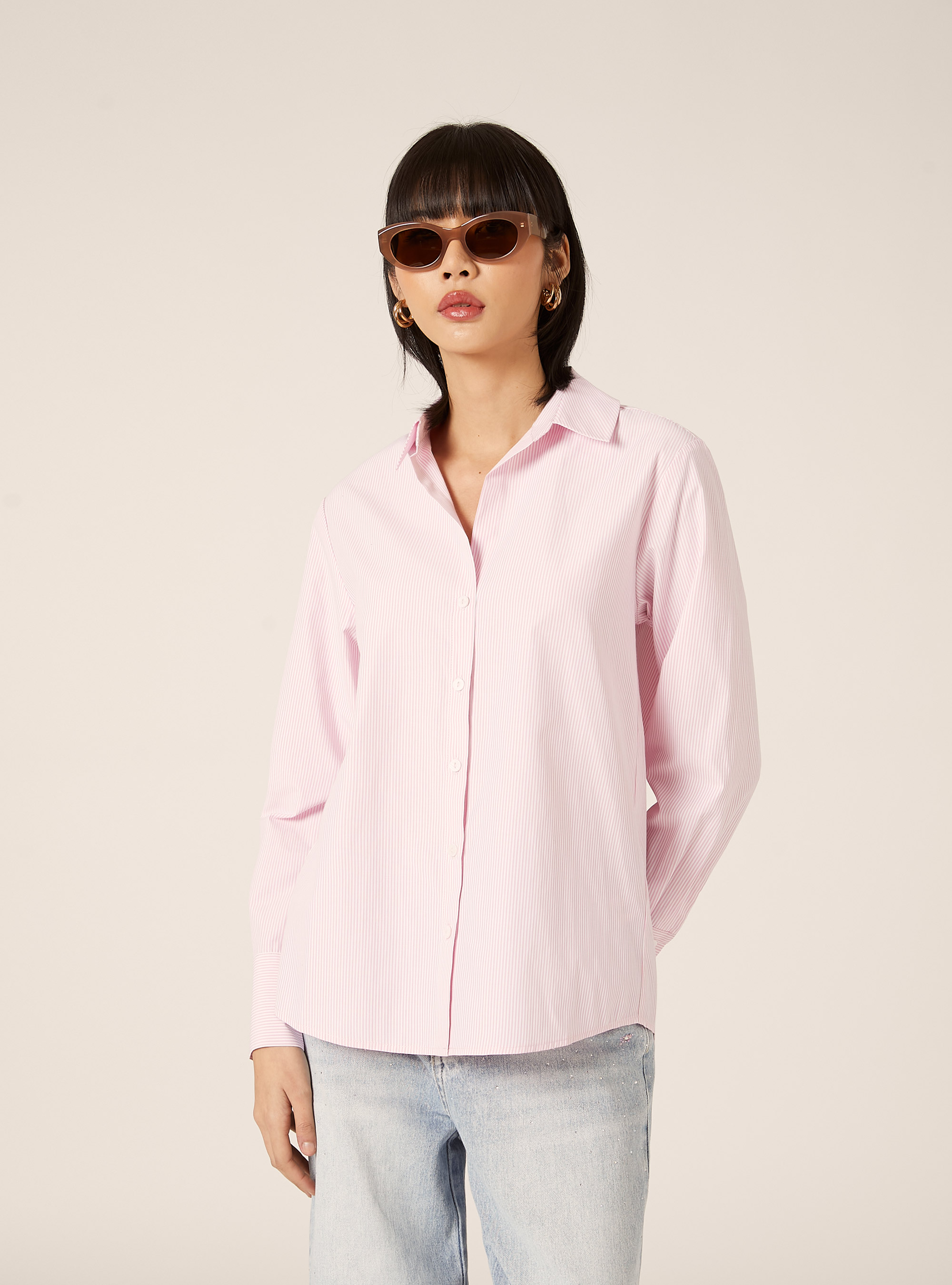 Camisa de popel&iacute;n a rayas, PK3 PINK LIGHT