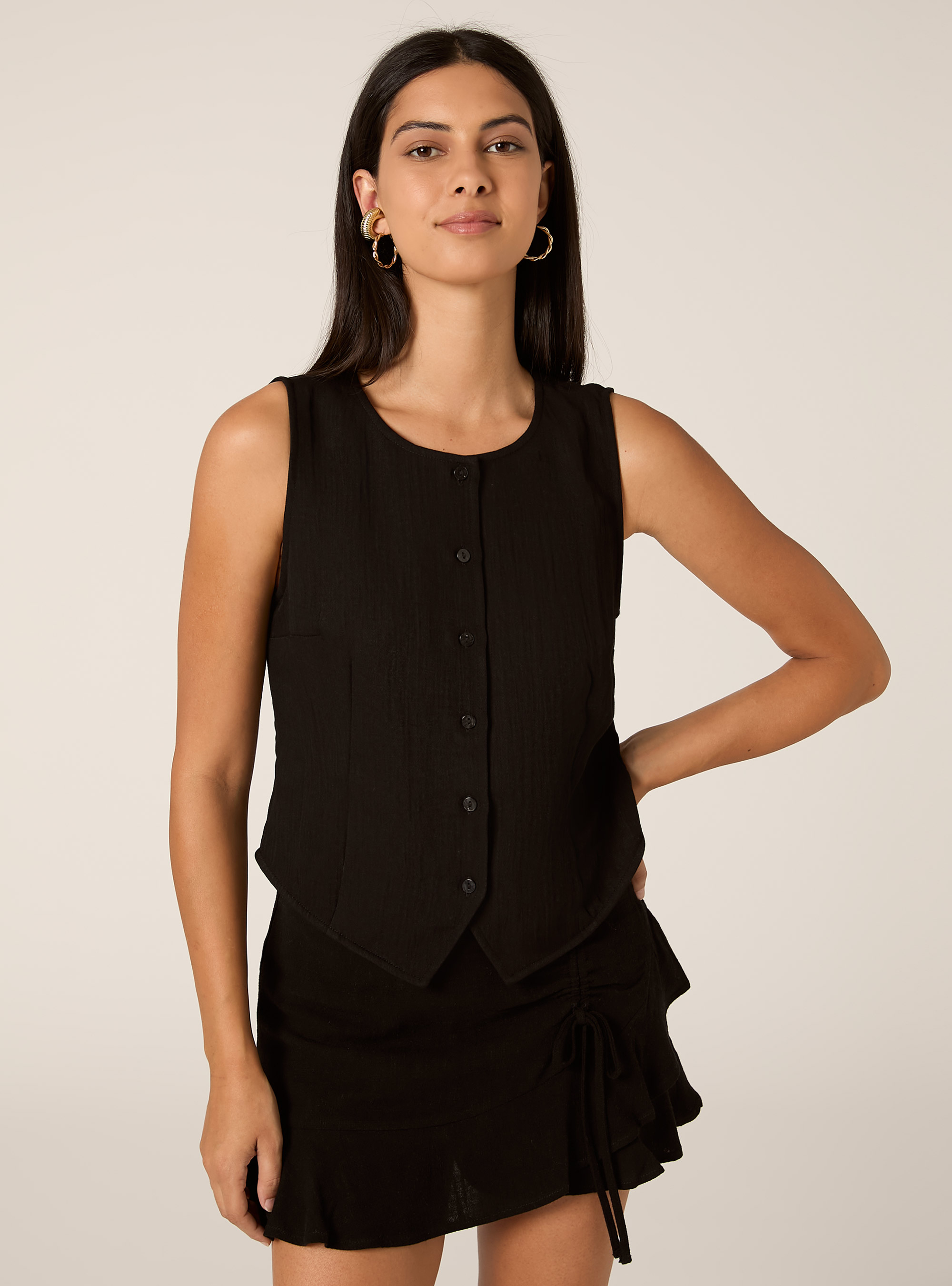 Gilet textur&eacute; avec boutons, BK1 BLACK