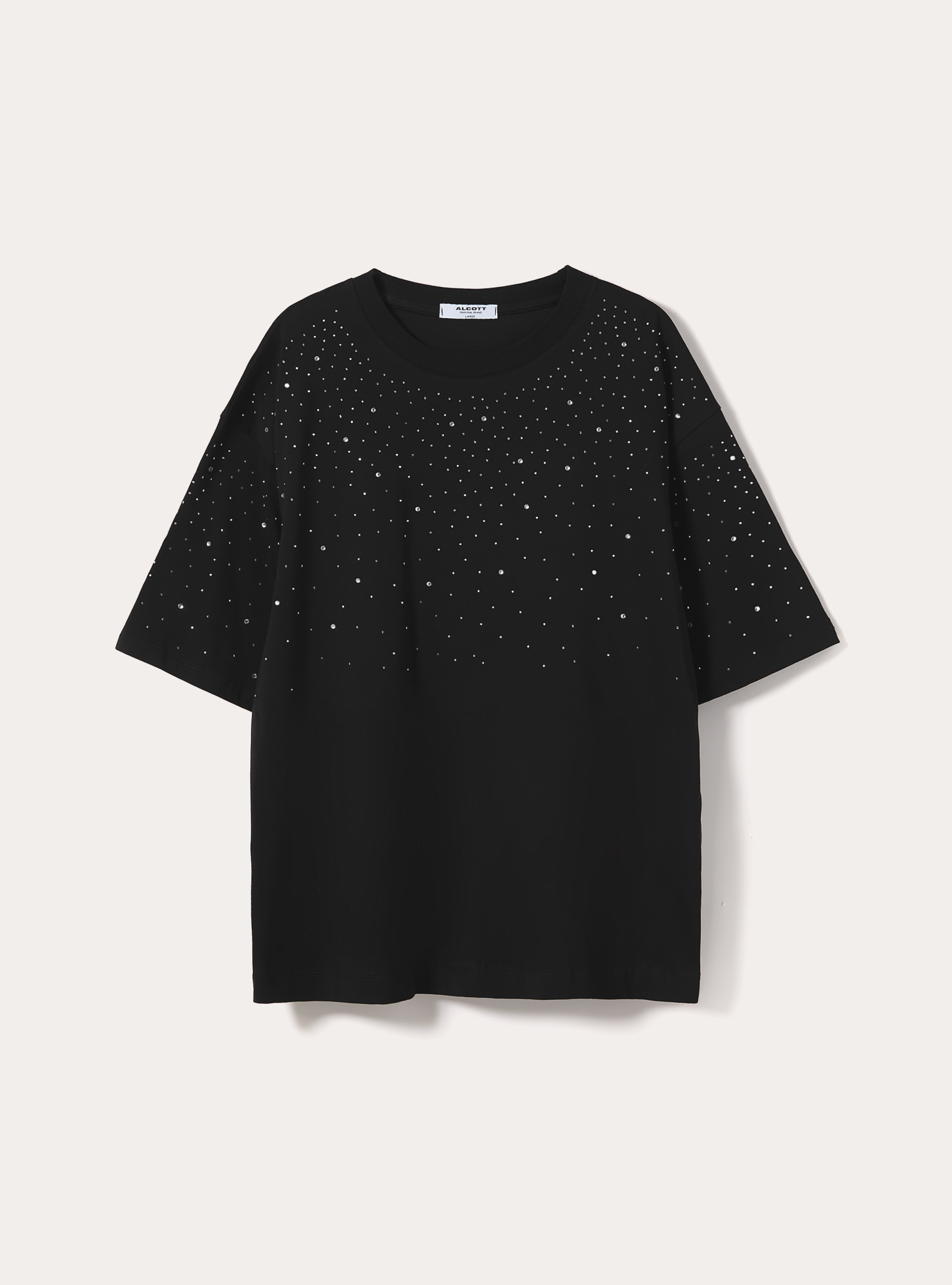 Camiseta de corte recto con pedrer&iacute;a, BK1 BLACK
