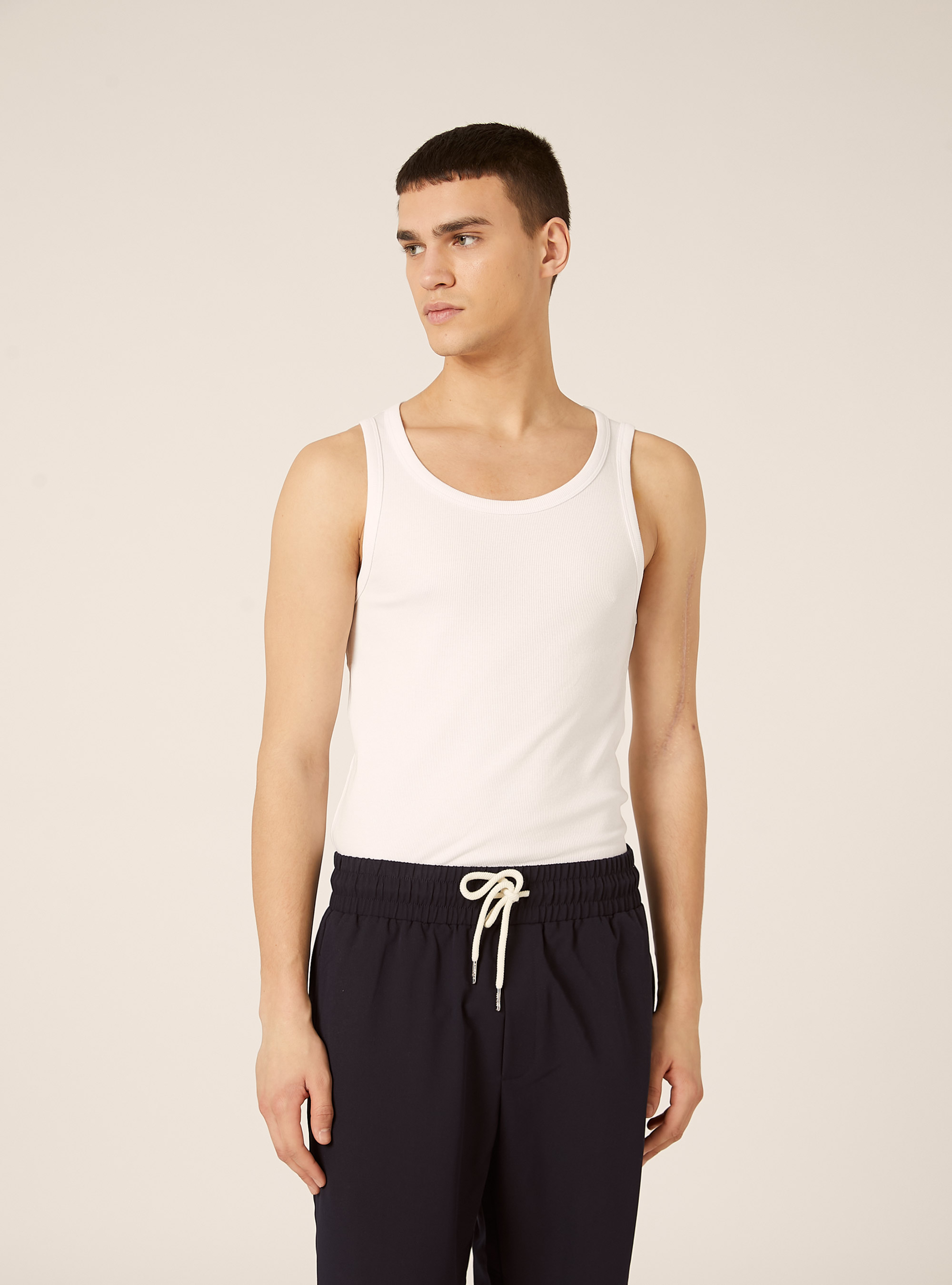 Slim Fit Ribbed Cotton Tank Top, WH3 WHITE