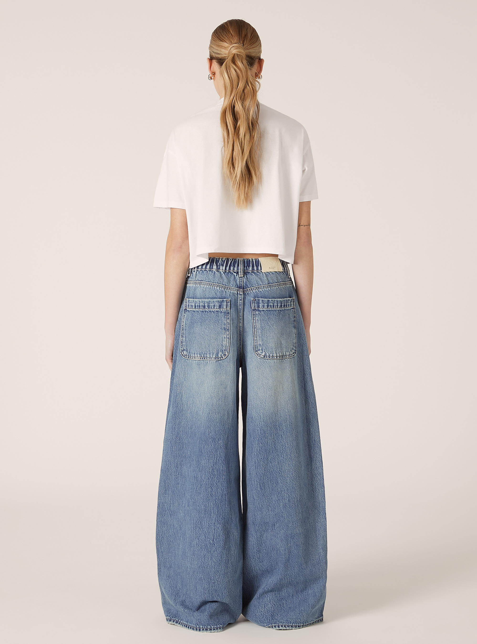 Jean super large avec taille &eacute;lastiqu&eacute;e, D003 MEDIUM BLUE