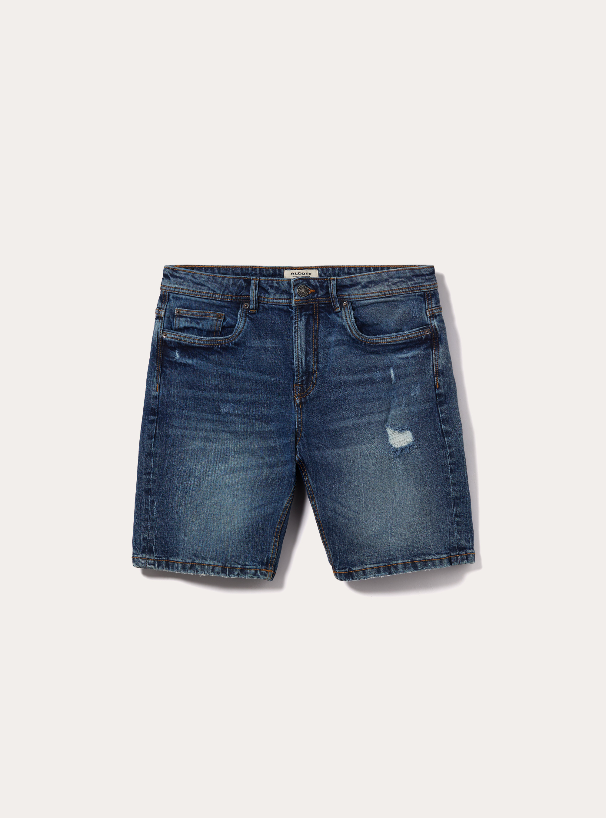 Slim Fit Stretch Denim Bermudas mit Rissen, D001 DEEP BLUE