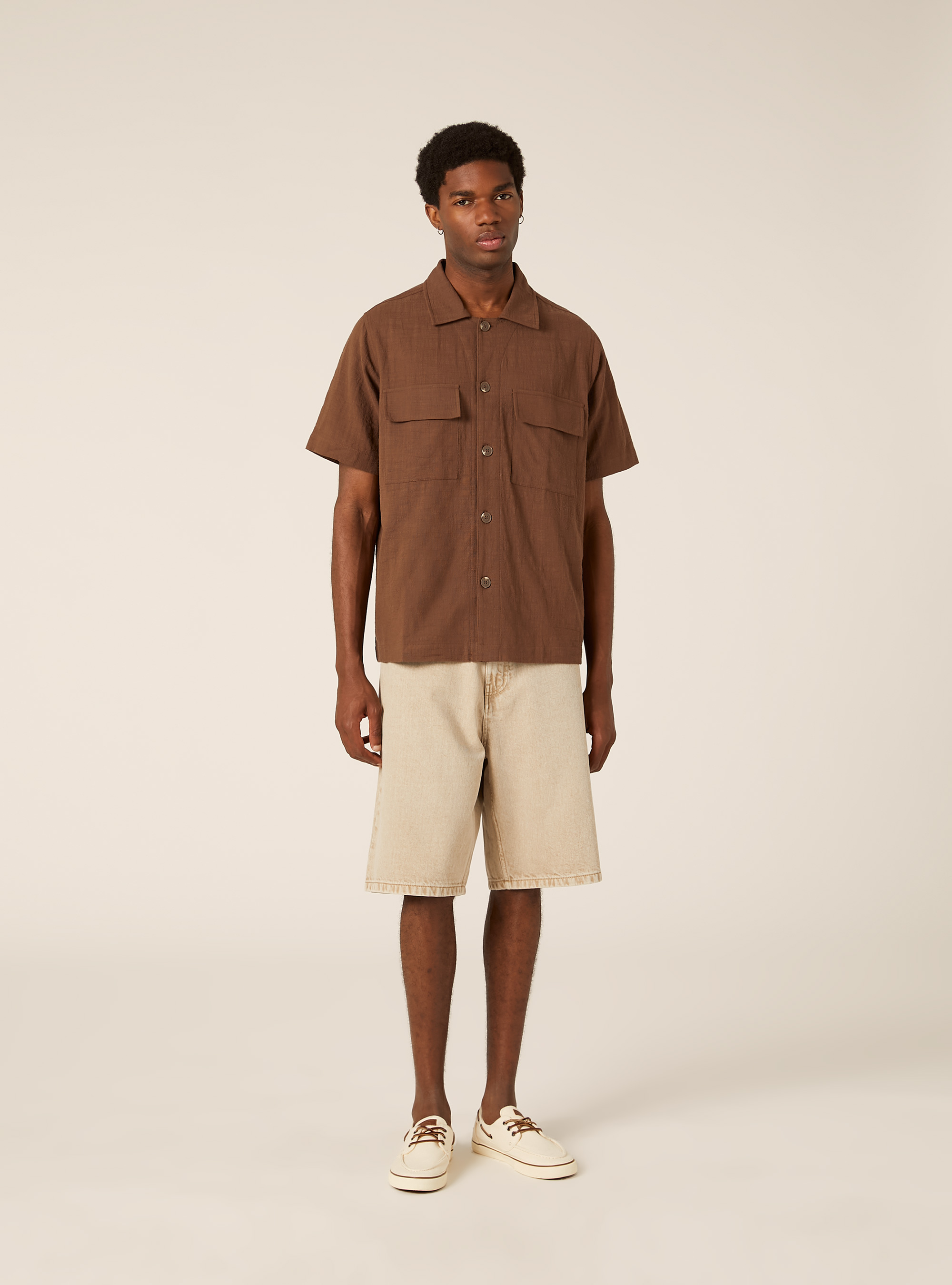 Short-Sleeved Cotton Shirt, BR1 BROWN DARK