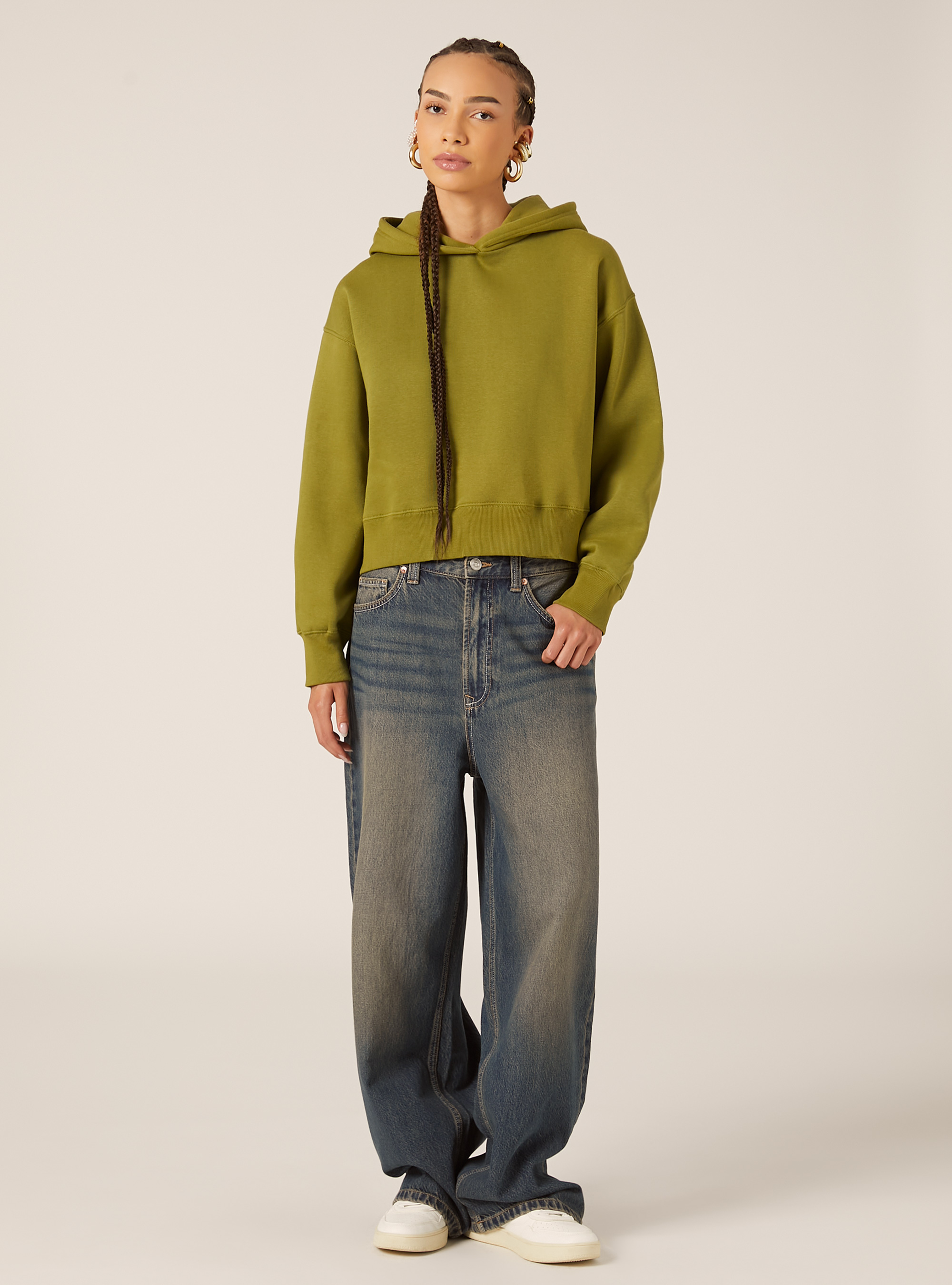 Sweat &agrave; capuche coupe boxy, GN2 GREEN MEDIUM