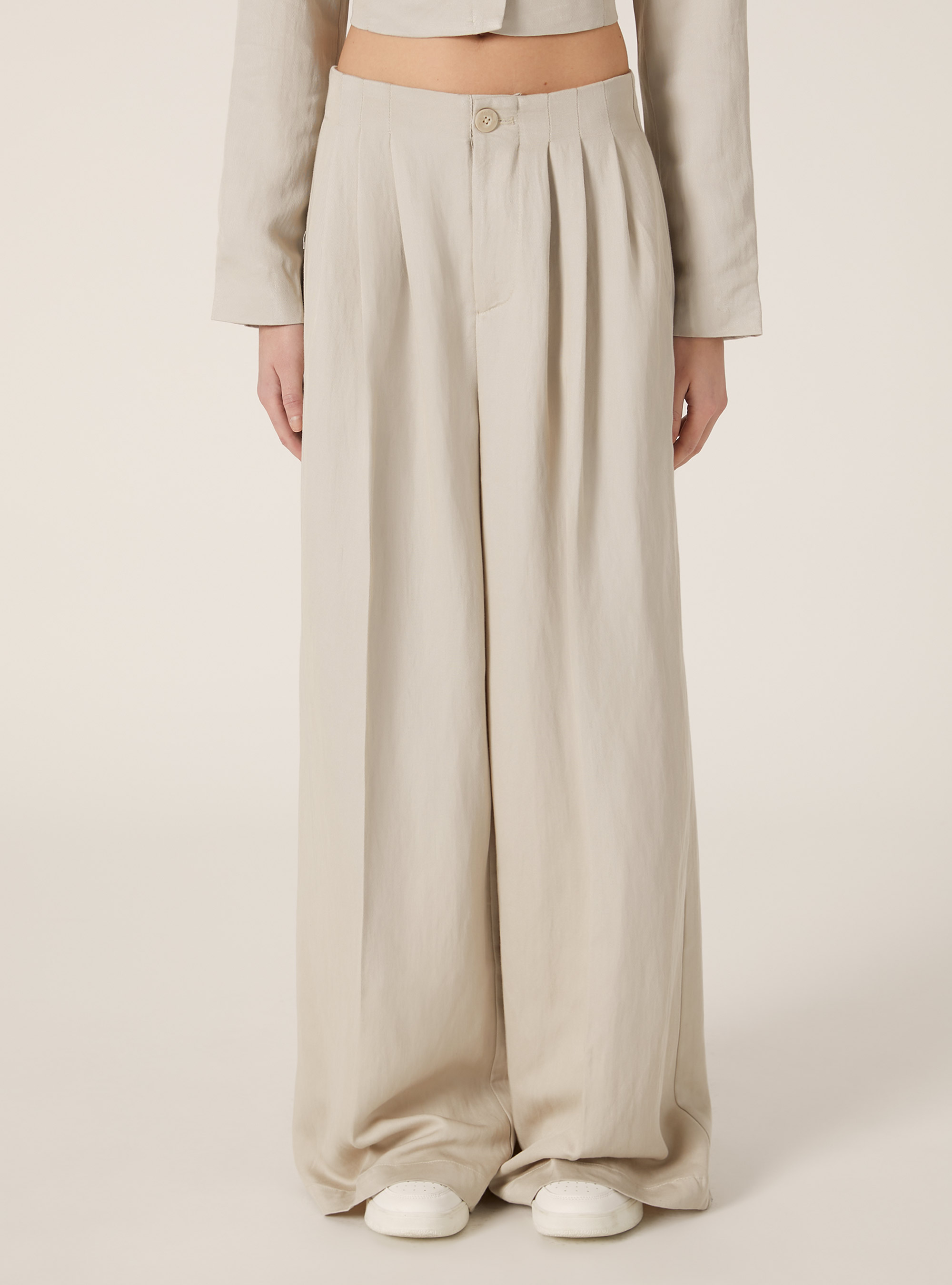 Wide-leg twill trousers, BG2 BEIGE MEDIUM