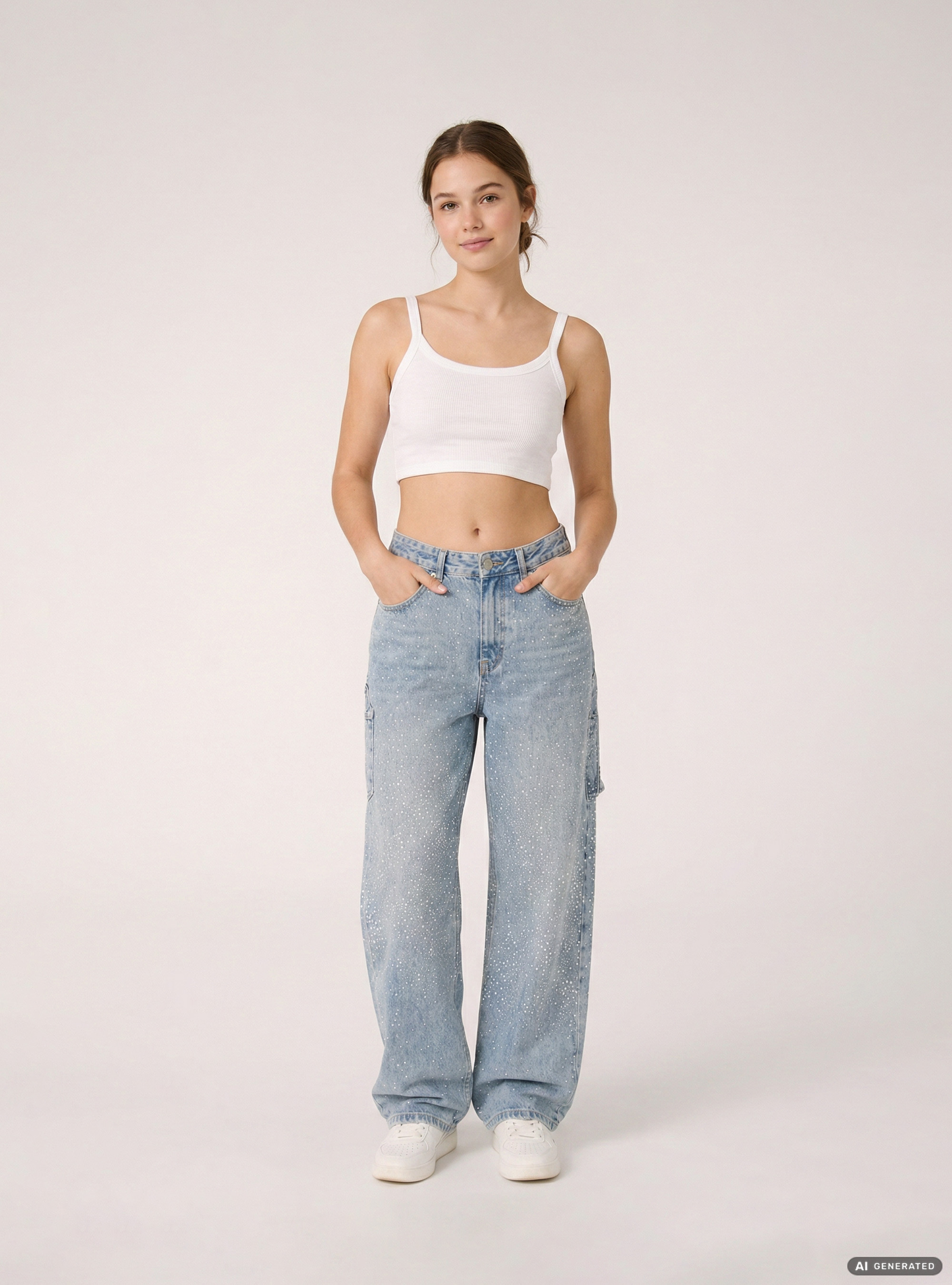 Baggy-Jeans im Carpenter-Stil mit Strasssteinen, D006 AZURE