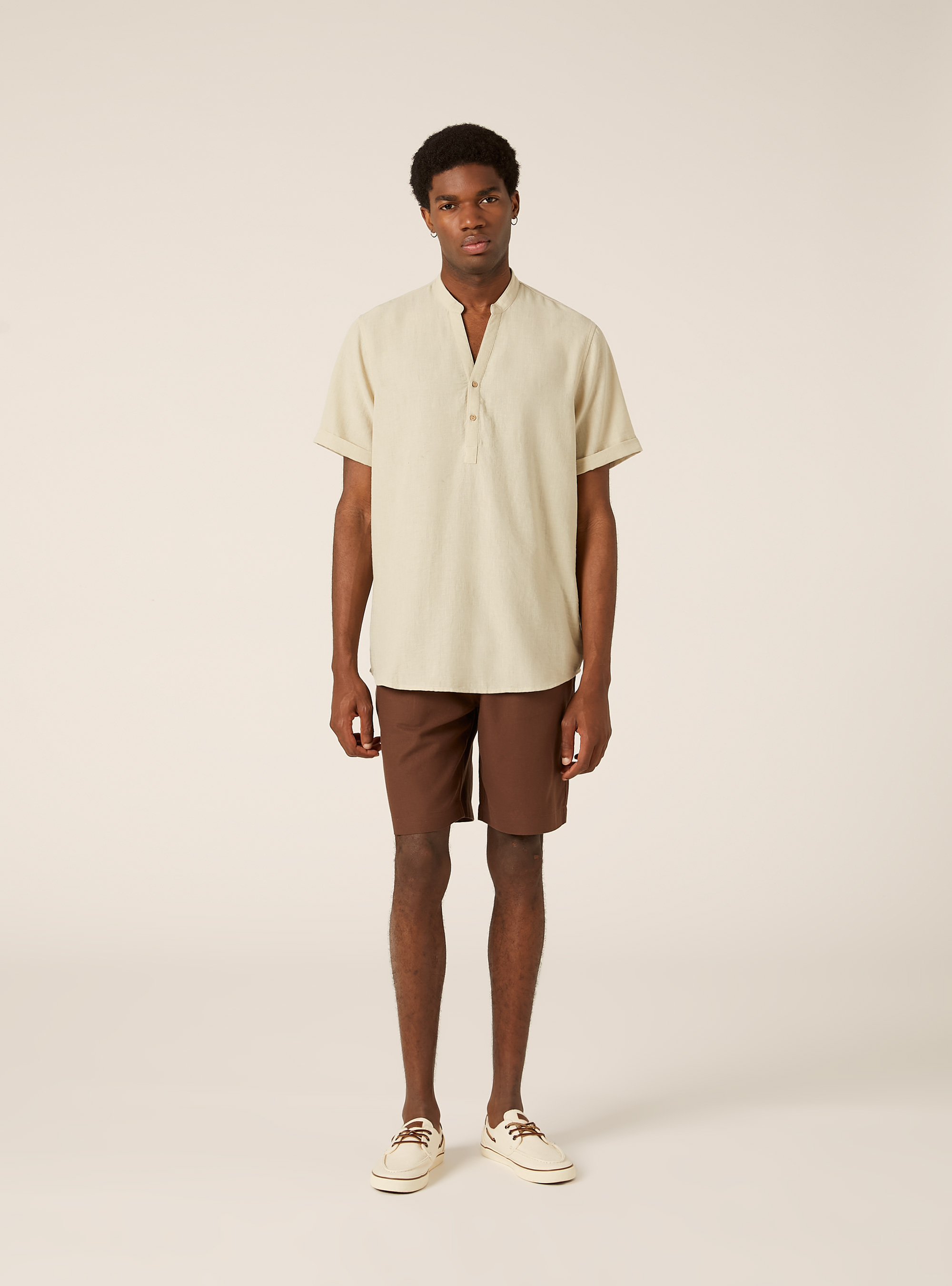 Camisa con cuello coreano, BG3 BEIGE LIGHT