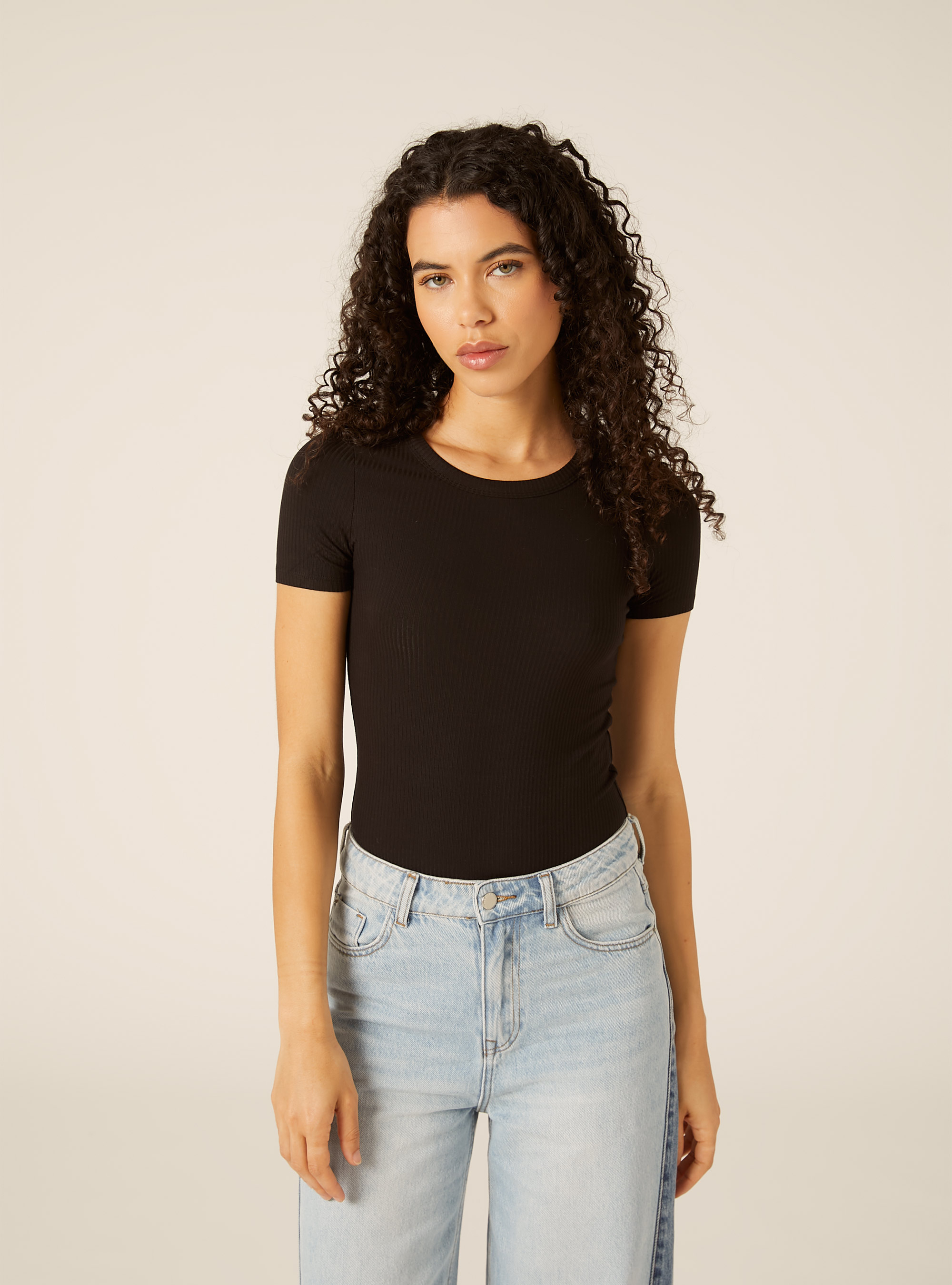 Body de Manga Corta de Canal&eacute;, BK1 BLACK