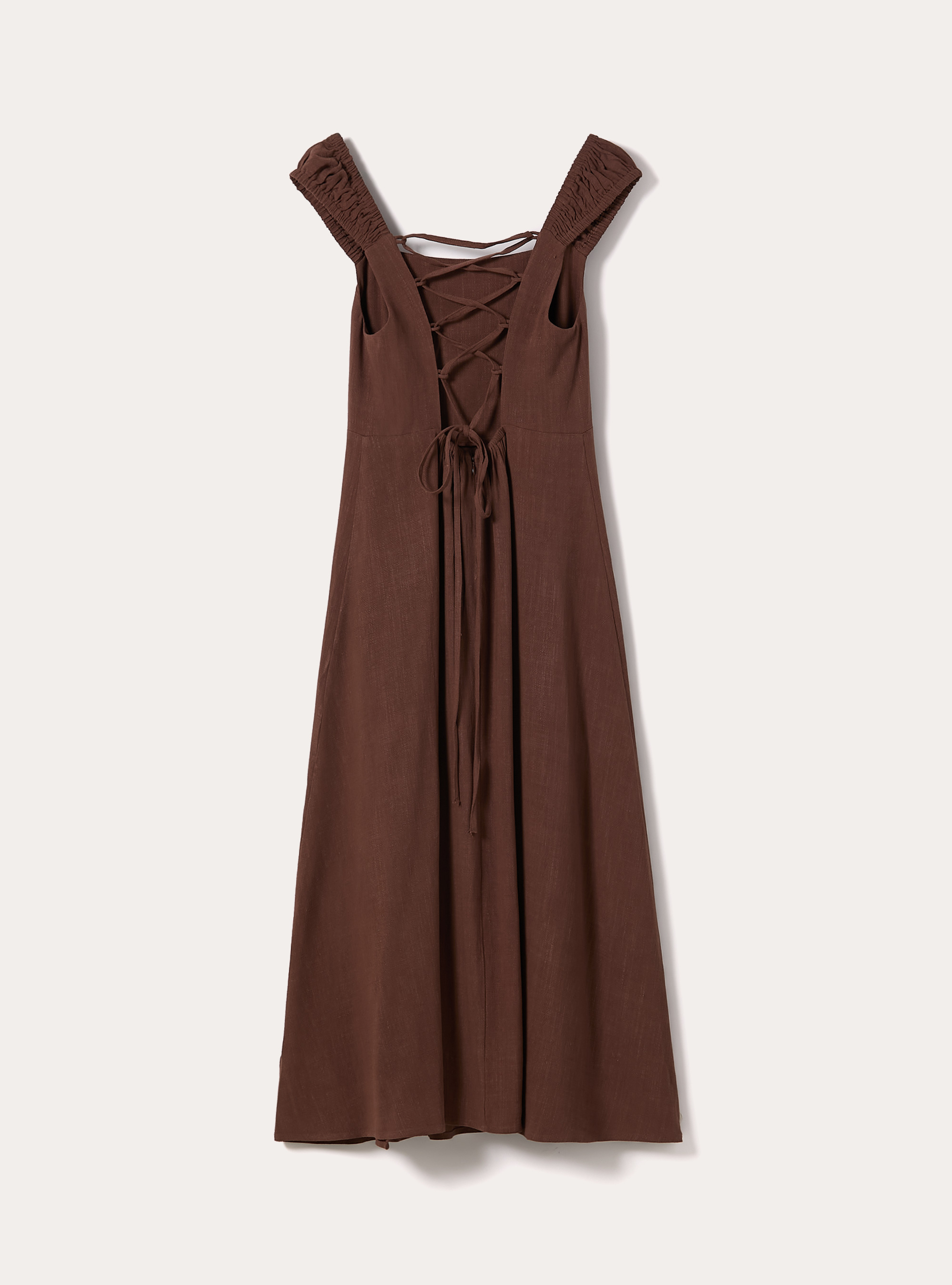 Linen-blend dress with an open back, BR1 BROWN DARK