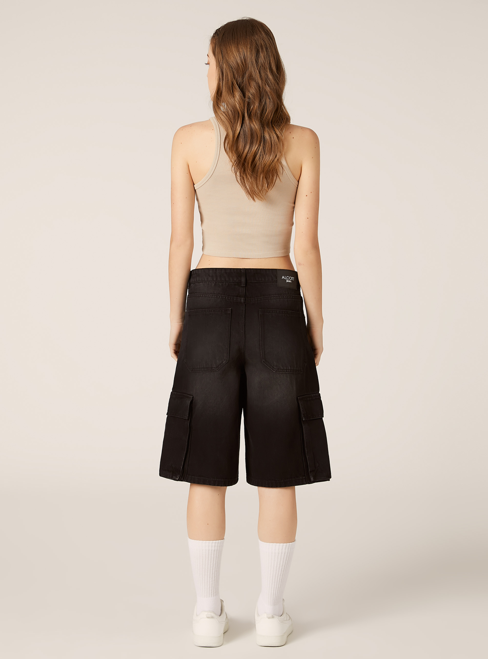 Short cargo en denim, D000 BLACK