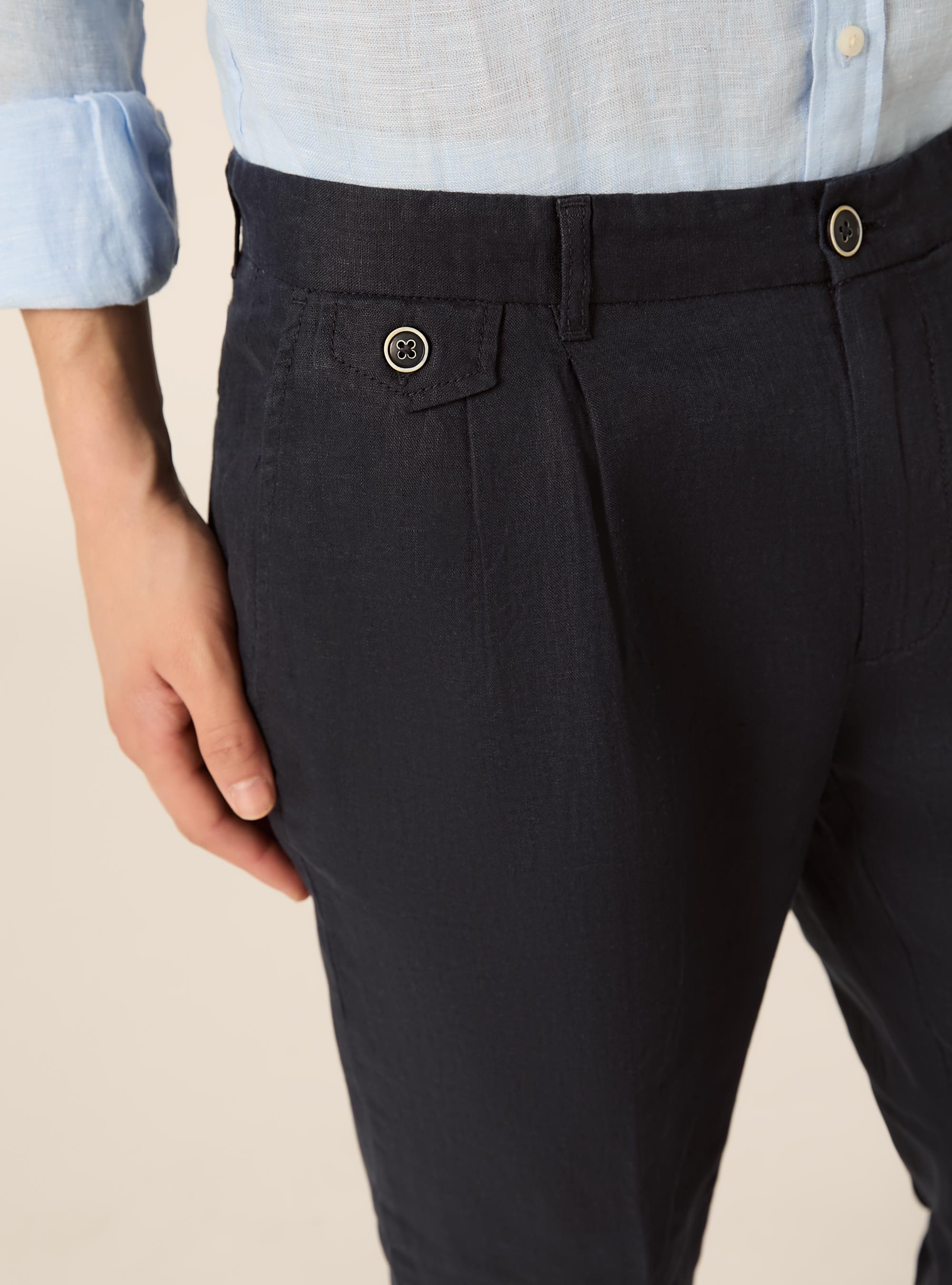 Pure linen chino trousers, NA1 NAVY DARK