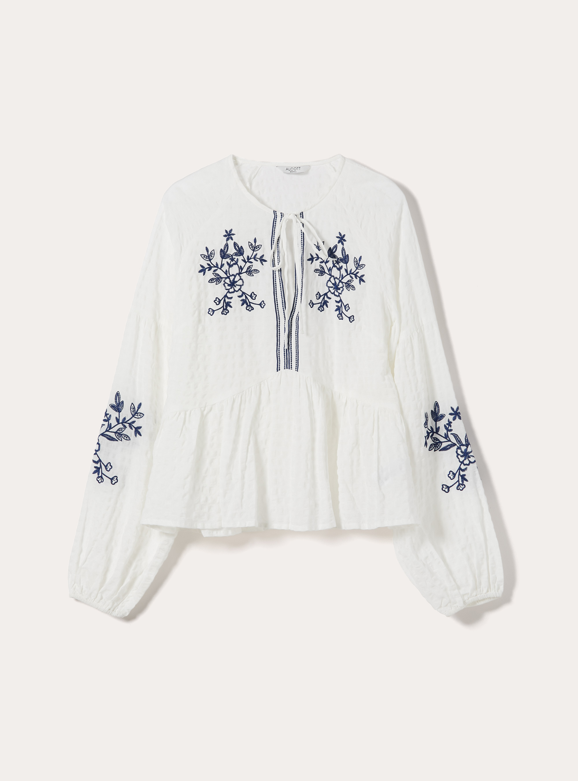 Blusa fluida con bordados, WH2 WHITE