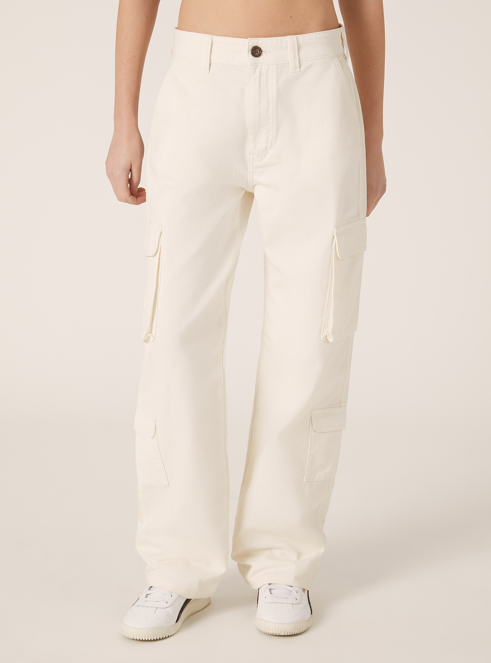 Pantalon cargo en serg&eacute;, WH1 OFF WHITE