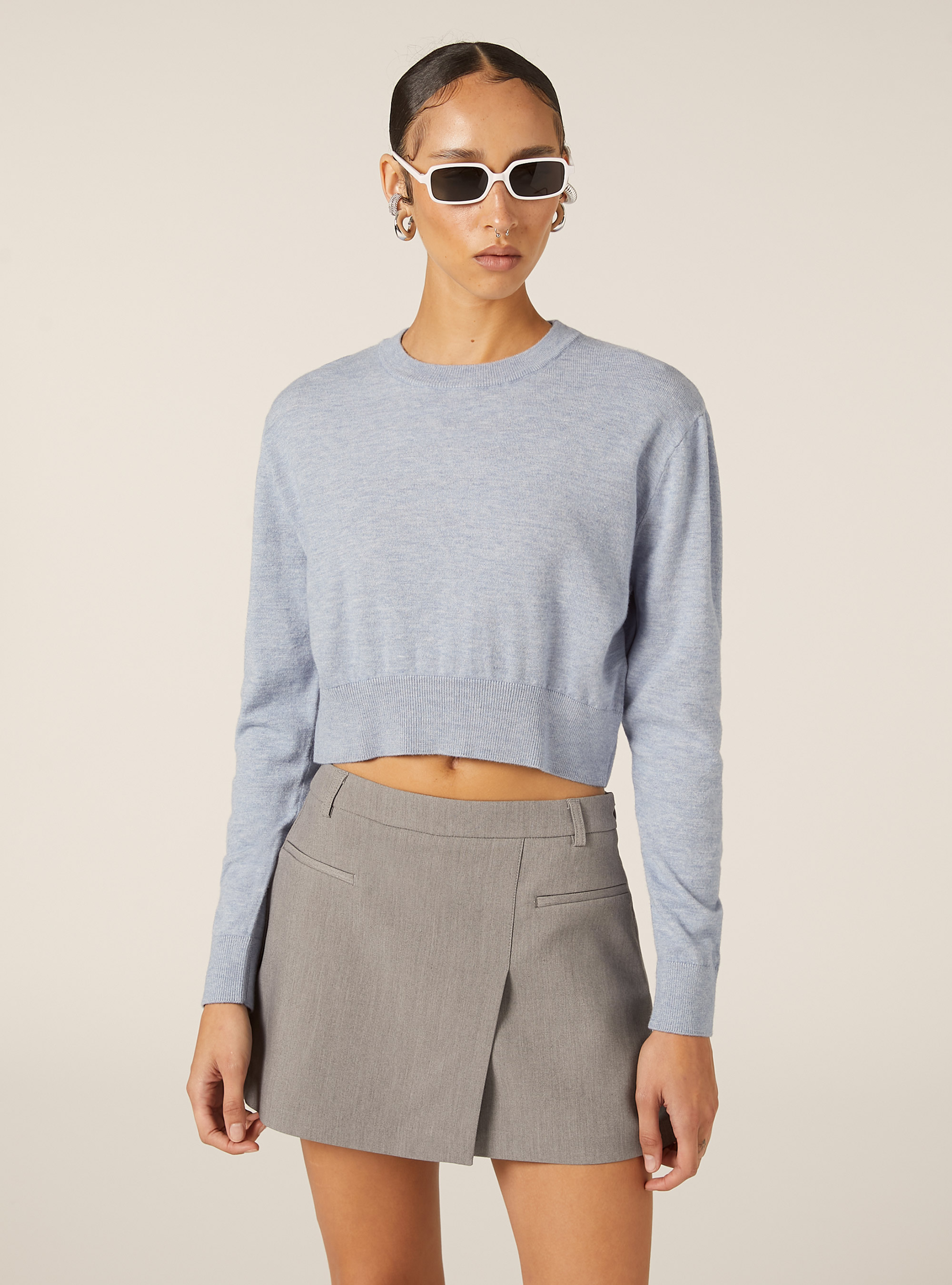Pull &agrave; col rond coupe boxy, MAZ2 AZURE MEL MEDIUM