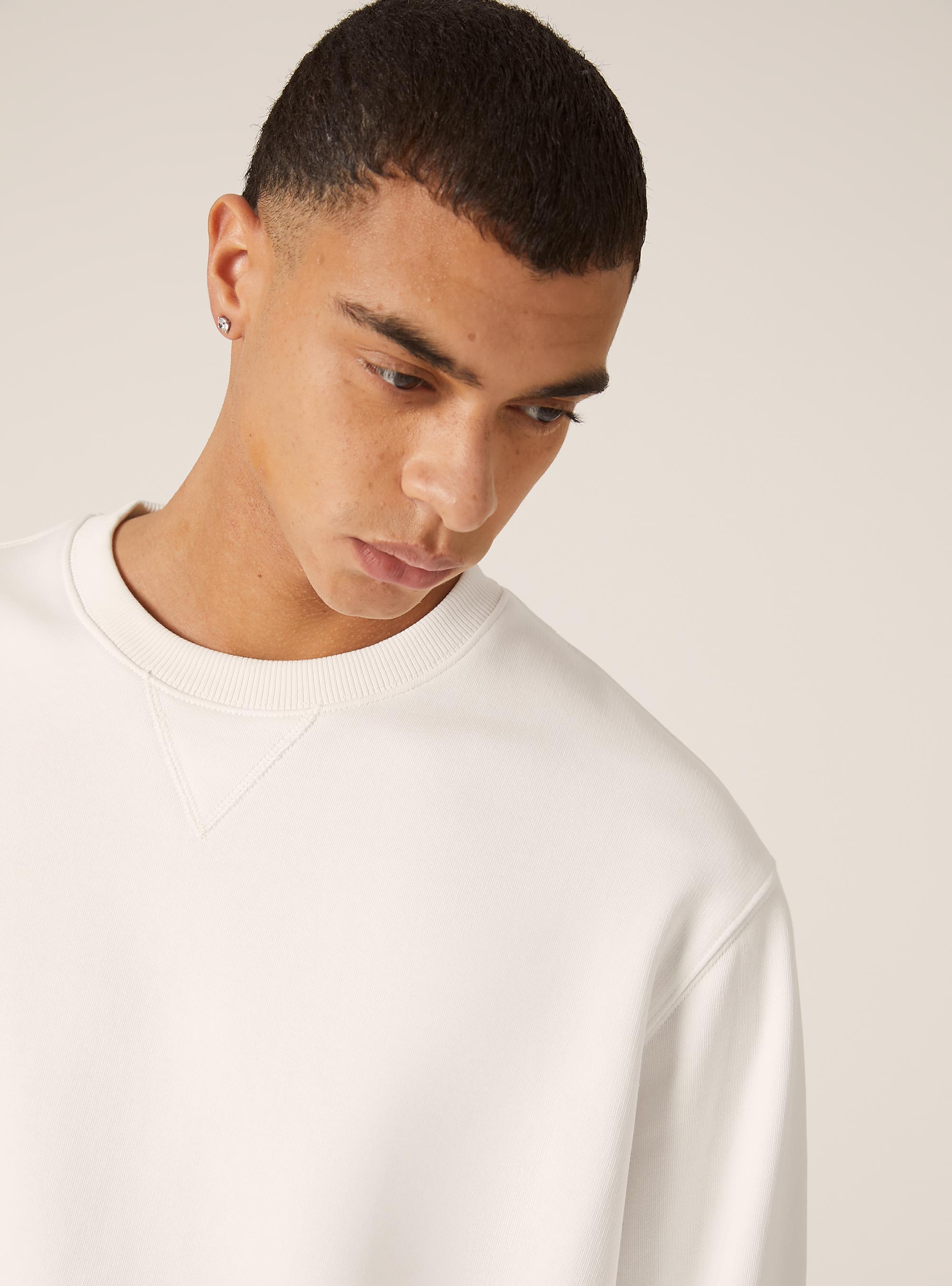 Sweat &agrave; col ras du cou de couleur unie, WH1 OFF WHITE