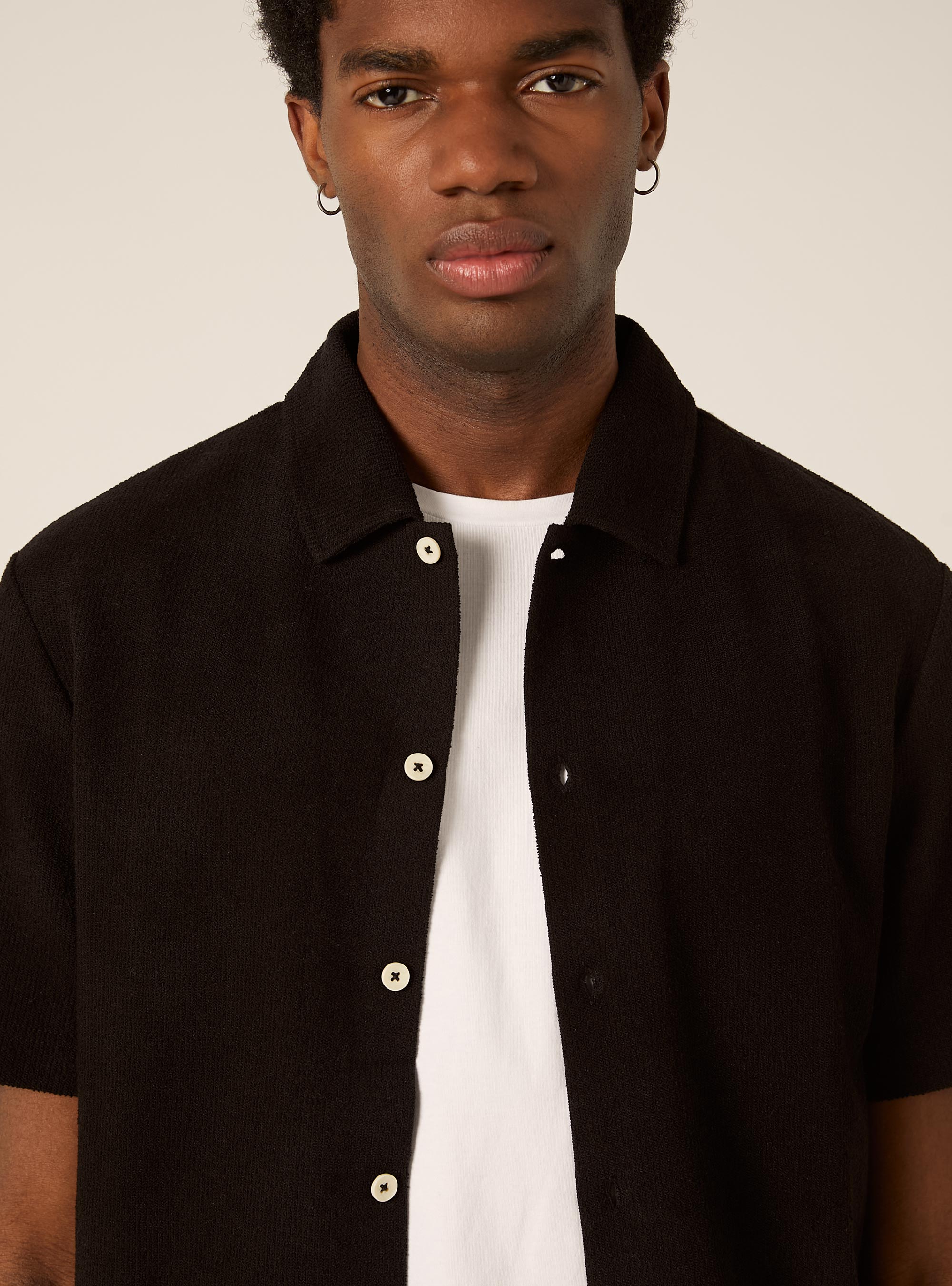 Chemise &agrave; manches courtes textur&eacute;e, BK1 BLACK