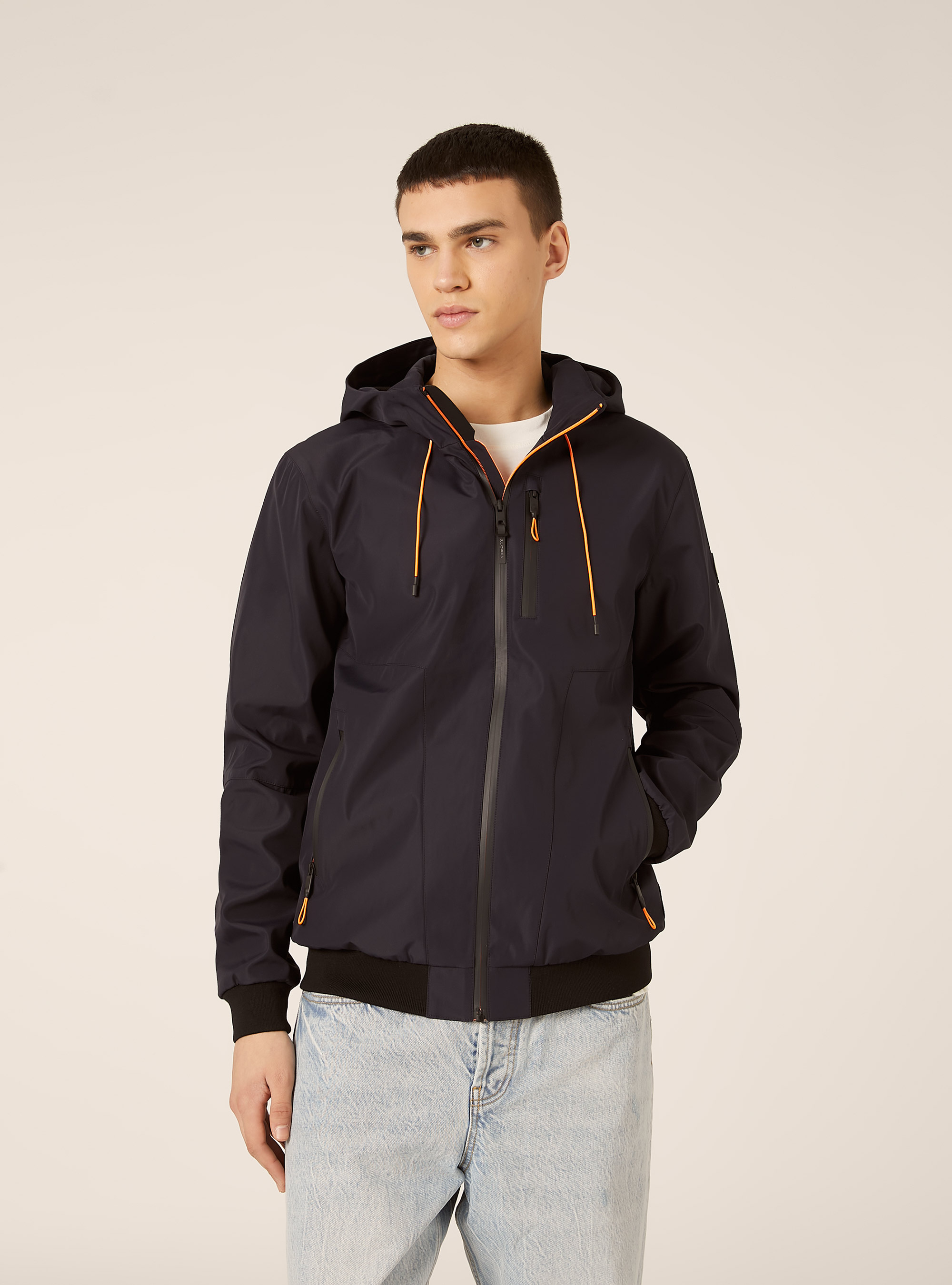 Windproof bomber jacket with hood, NA1 NAVY DARK