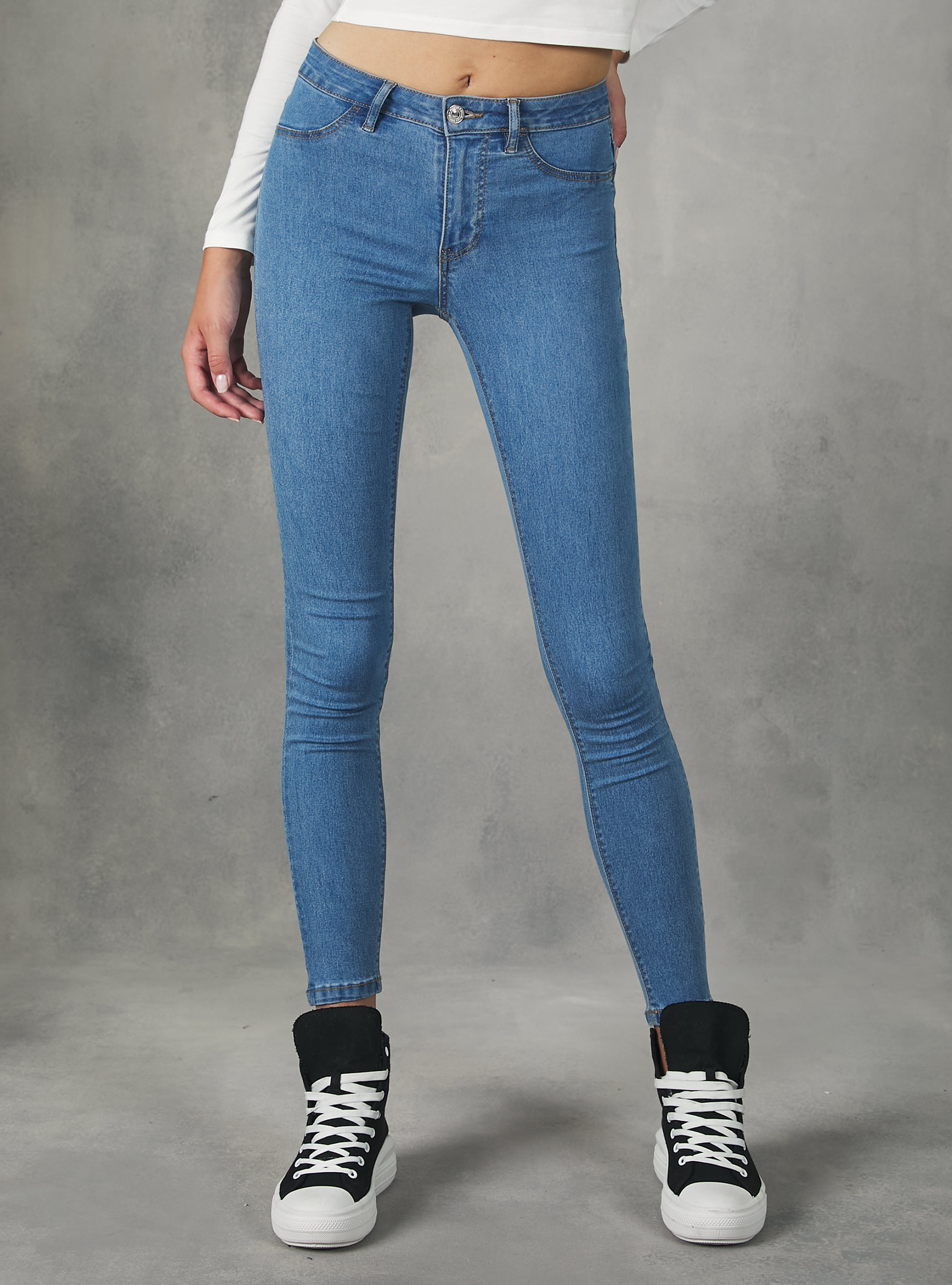 Jean super skinny taille haute en denim stretch, D006 AZURE