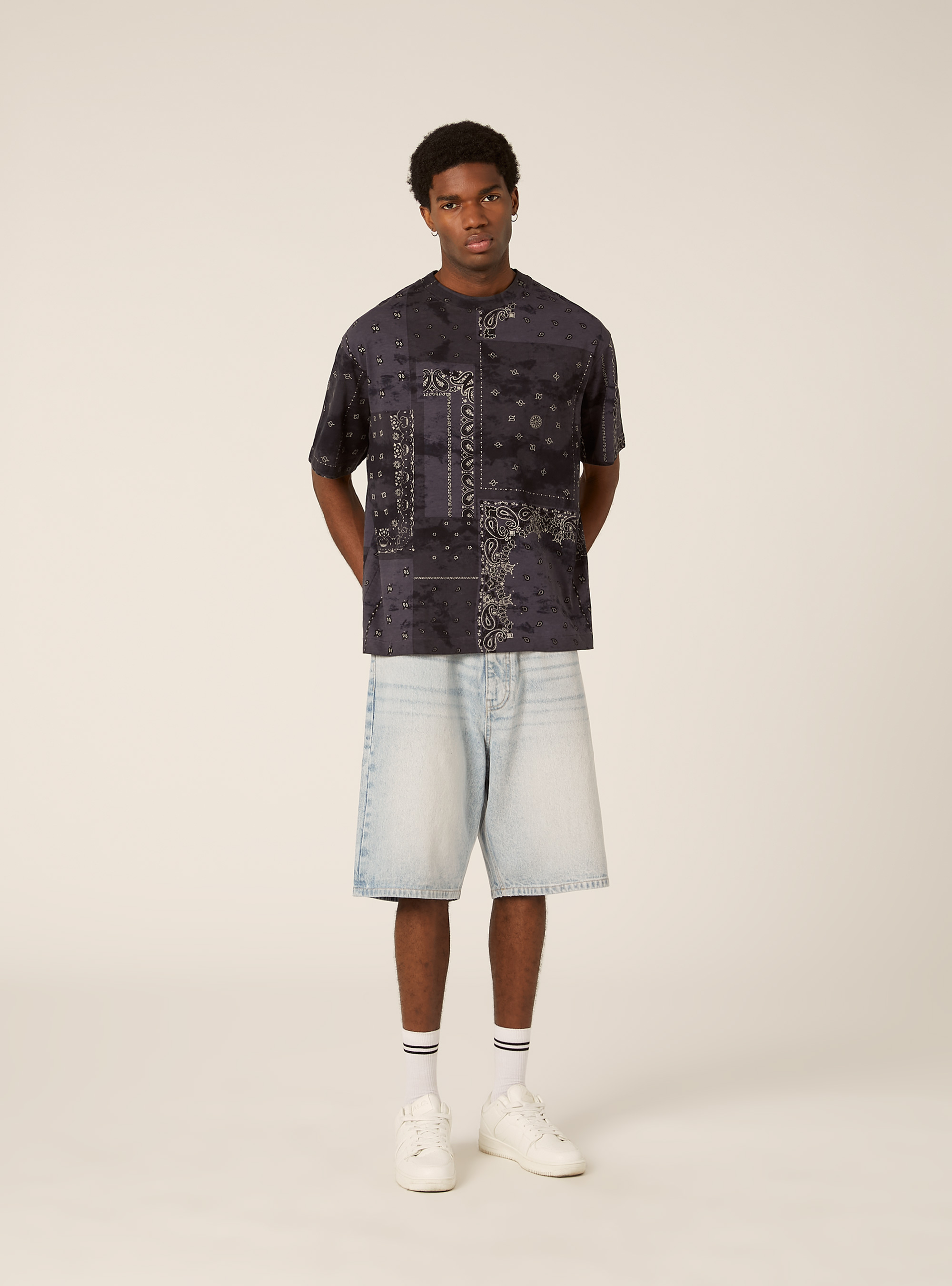 Patchwork Bandana Print Oversized T-Shirt, NA1 NAVY DARK
