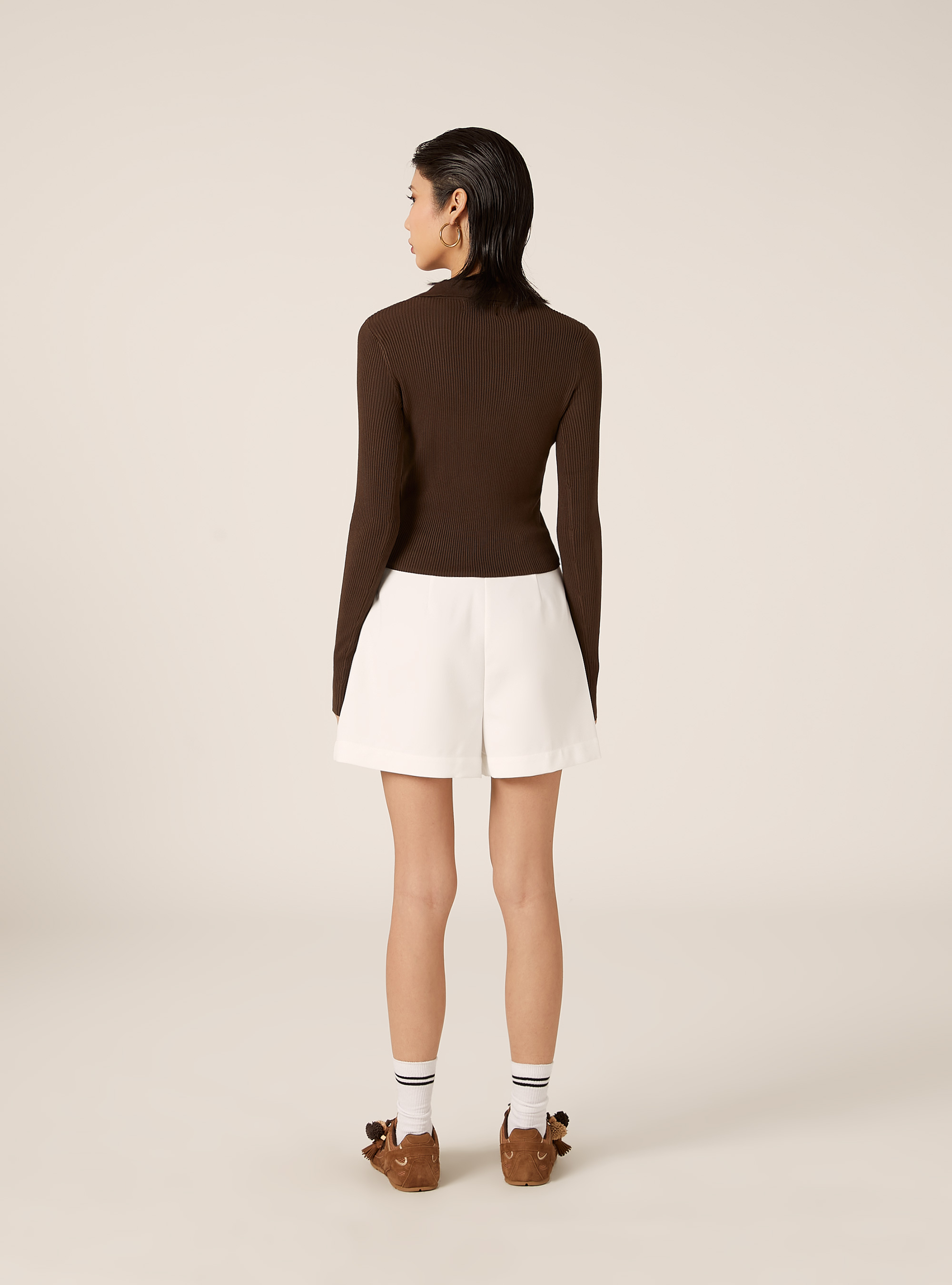 Geripptes Strick-Polohemd, BR2 BROWN MEDIUM