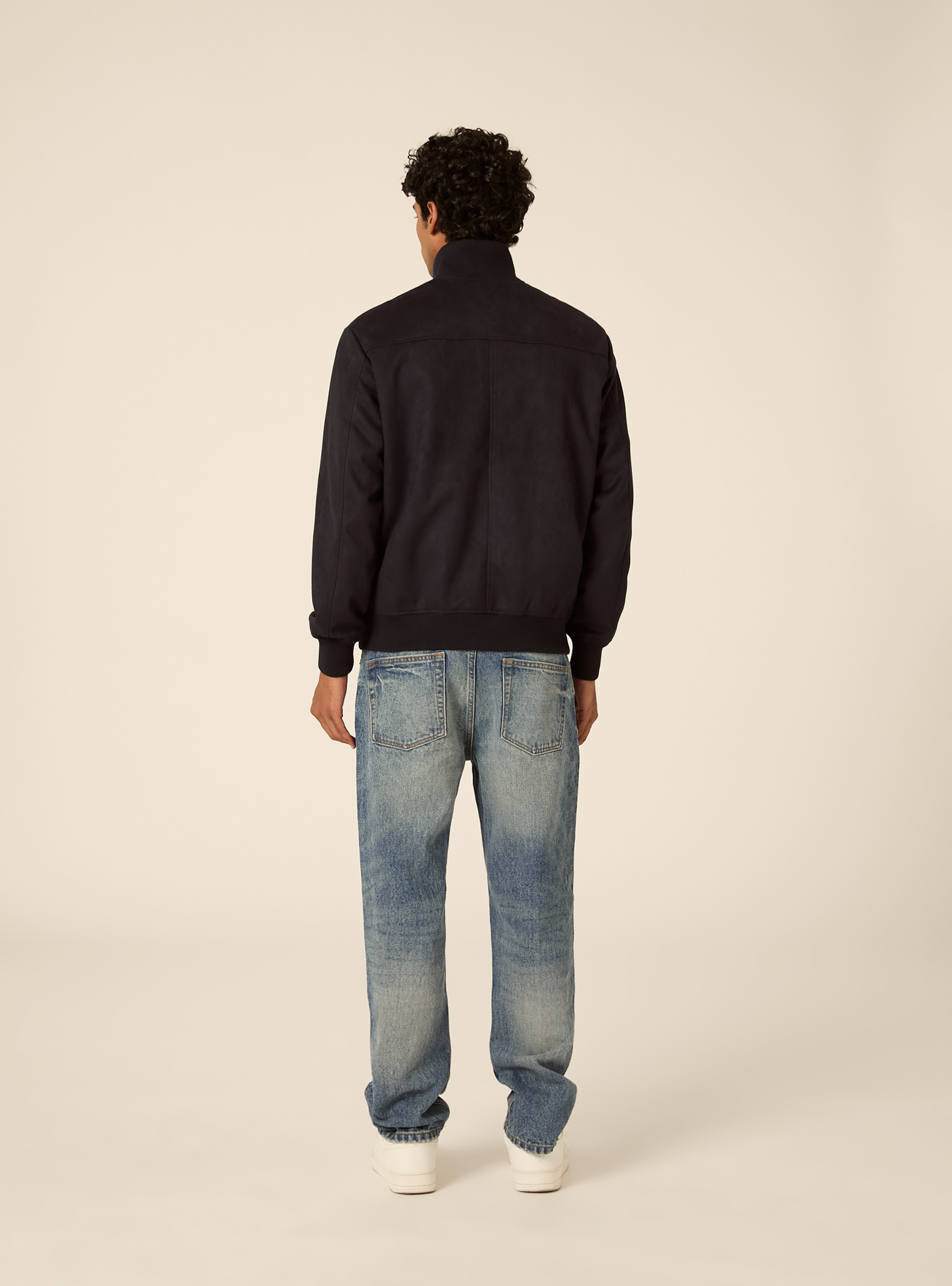 Faux suede high neck zip jacket, NA1 NAVY DARK