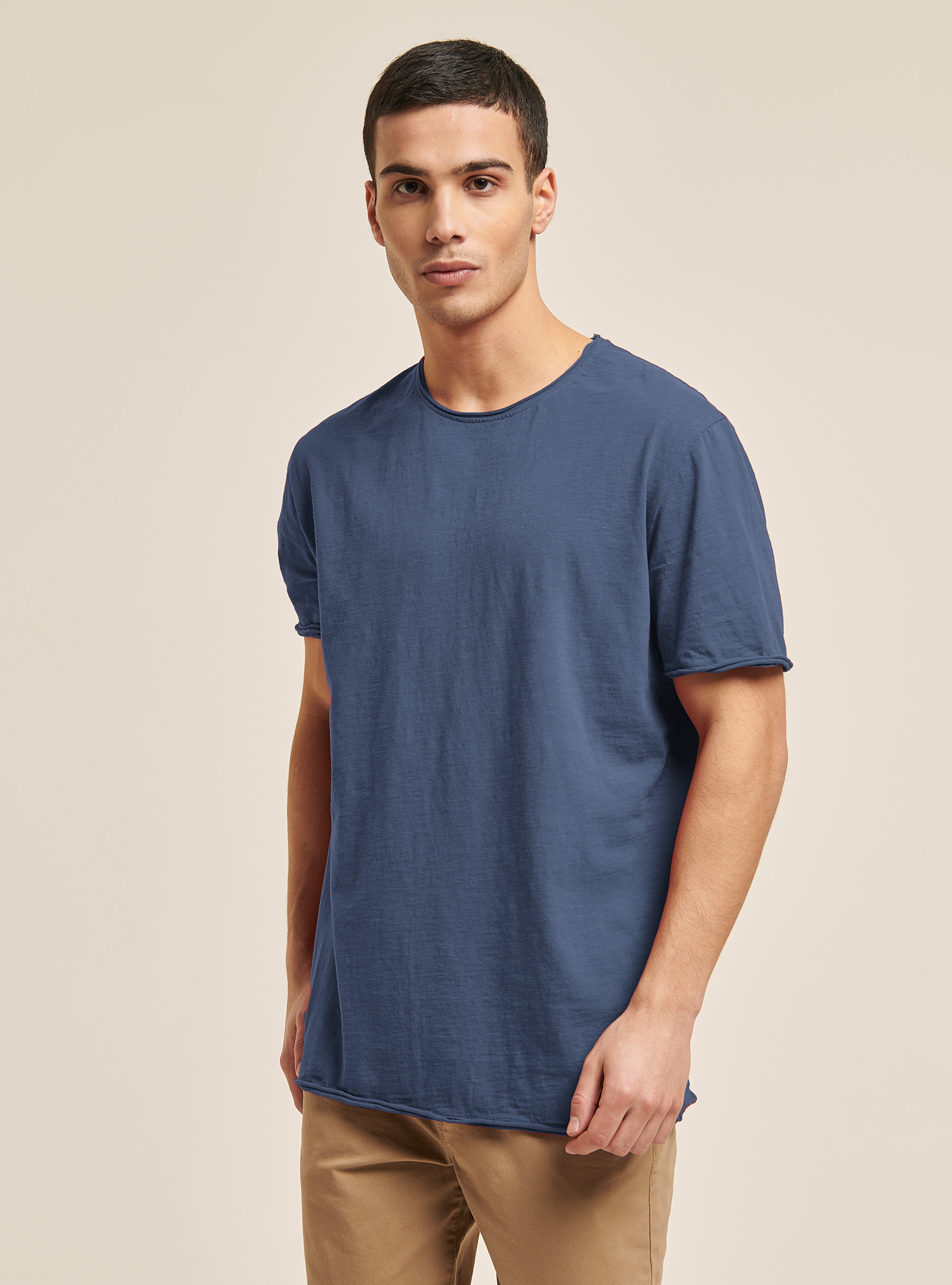T-shirt en coton coup&eacute; &agrave; vif, BL2 BLUE MEDIUM