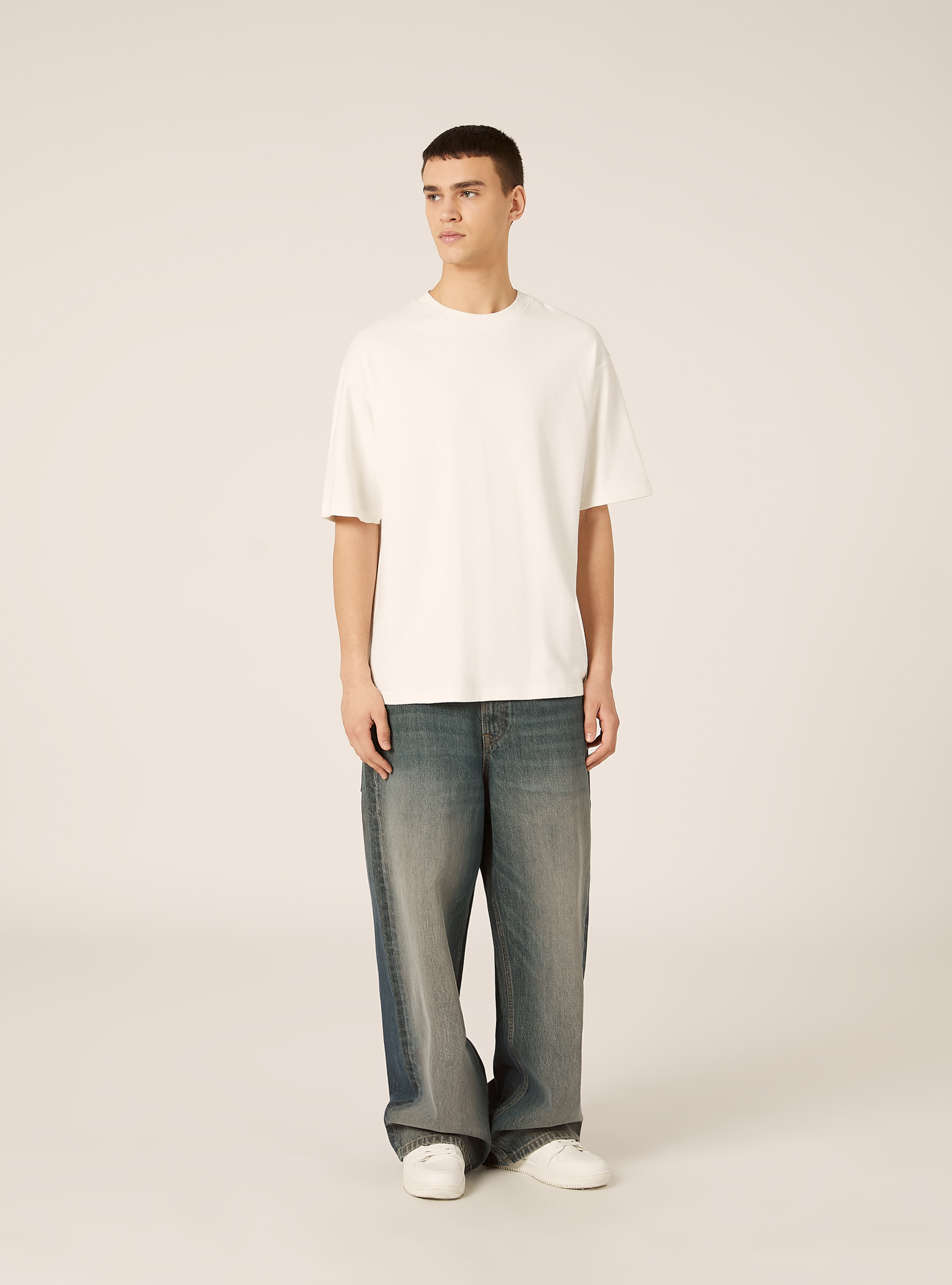 Baumwoll-T-Shirt mit Struktur, WH1 OFF WHITE
