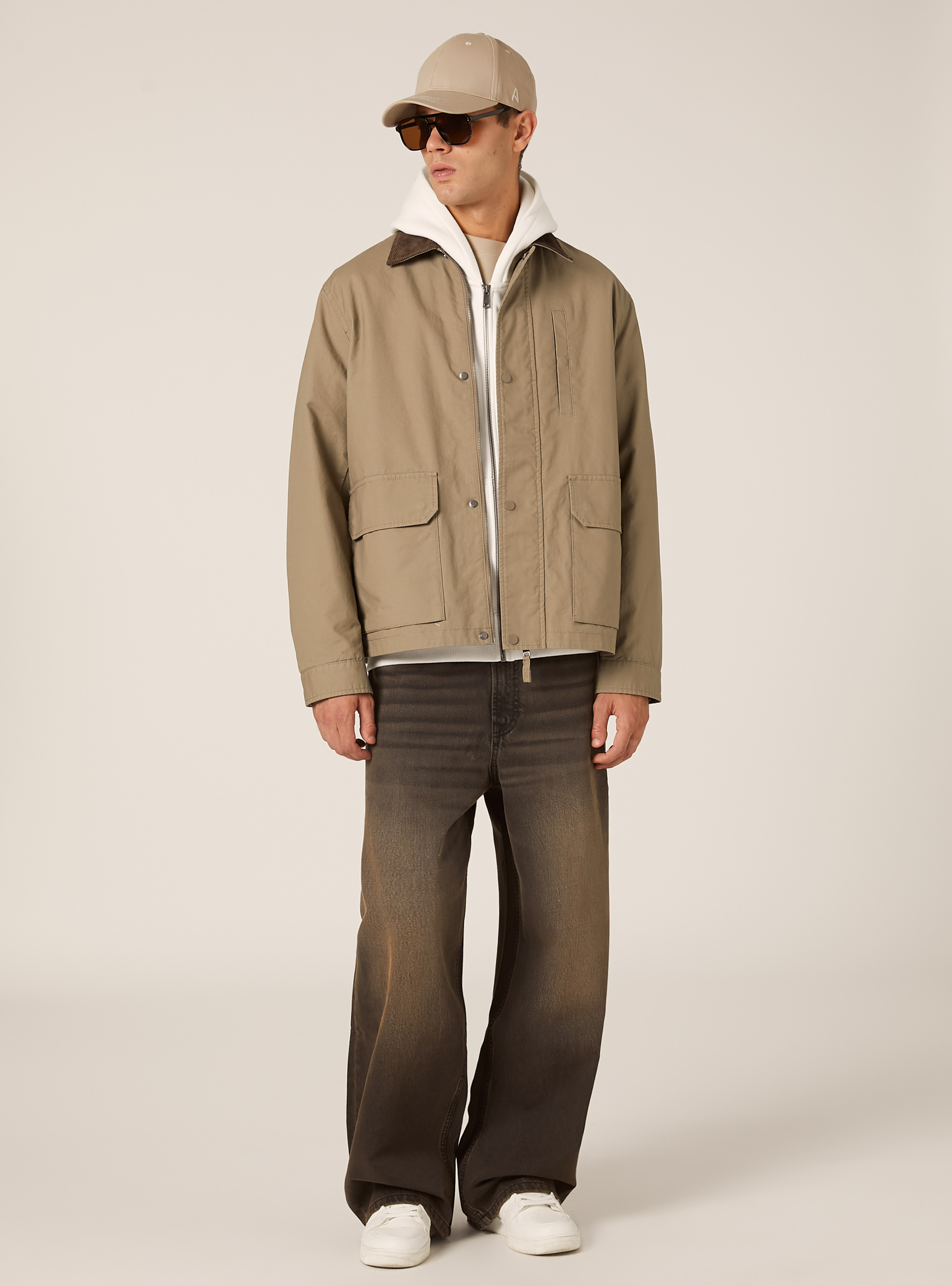 Veste en toile coupe carr&eacute;e, BG2 BEIGE MEDIUM