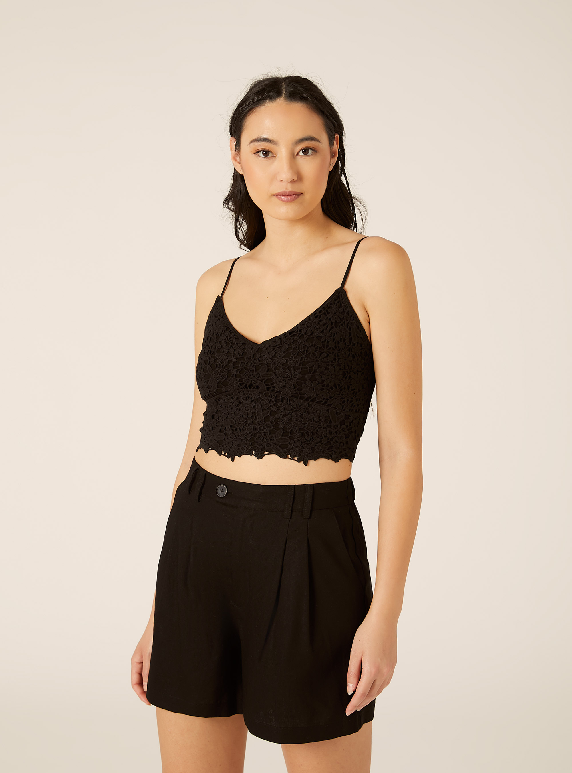 Top de crochet con tirantes, BK1 BLACK
