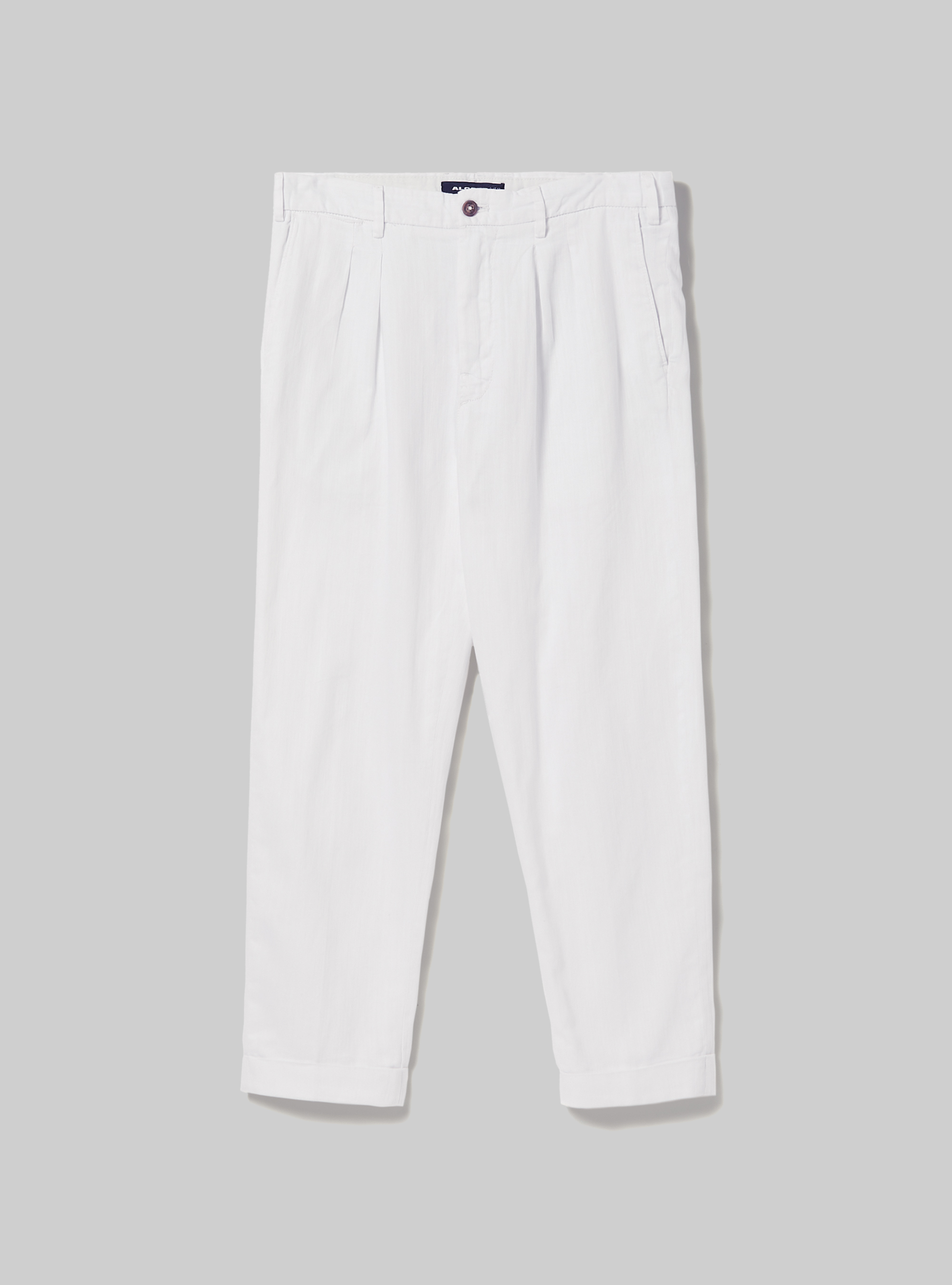 Pantalon chino en lin m&eacute;lang&eacute; avec pinces, WH2 WHITE