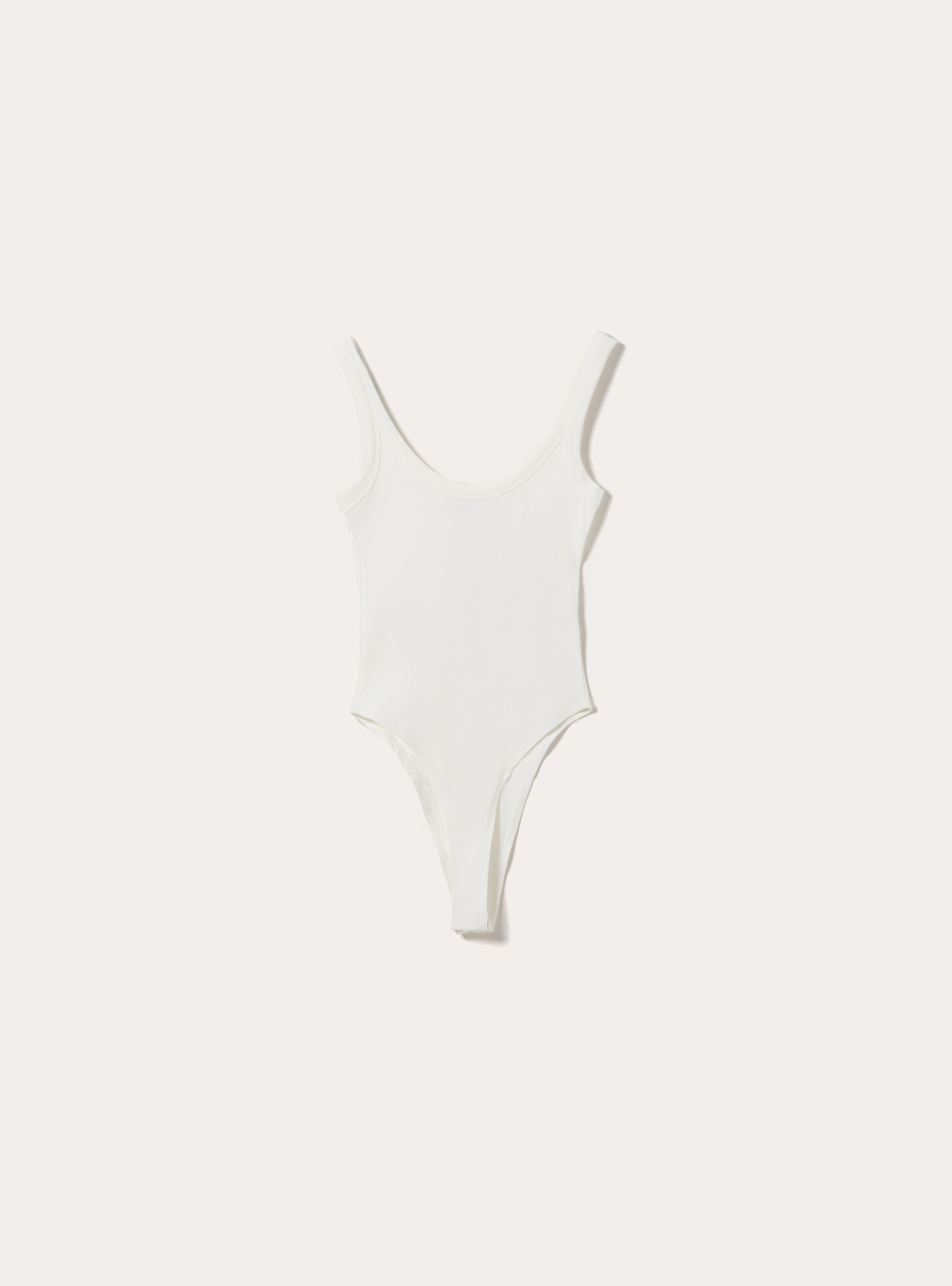 Body a Coste con Scollo Rotondo, PANNA