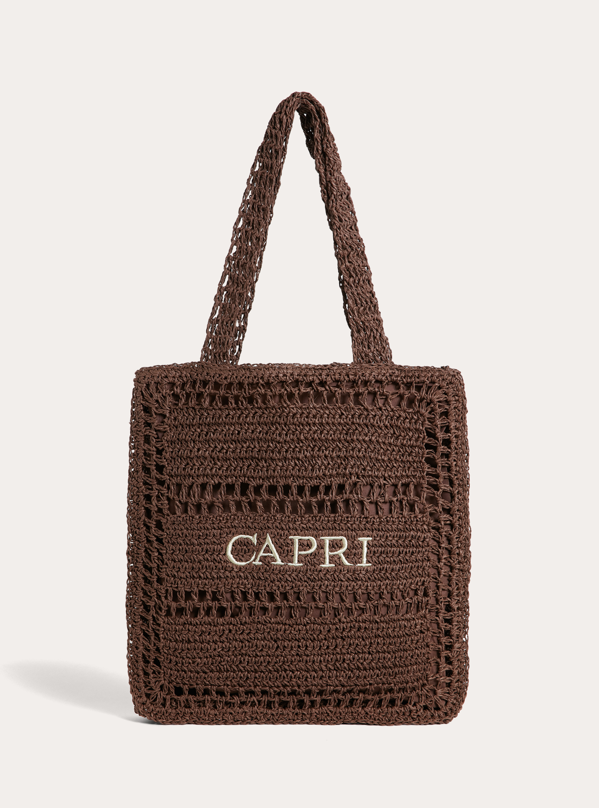 Capri Woven Crochet Straw Effect Tote Bag, BR2 BROWN MEDIUM