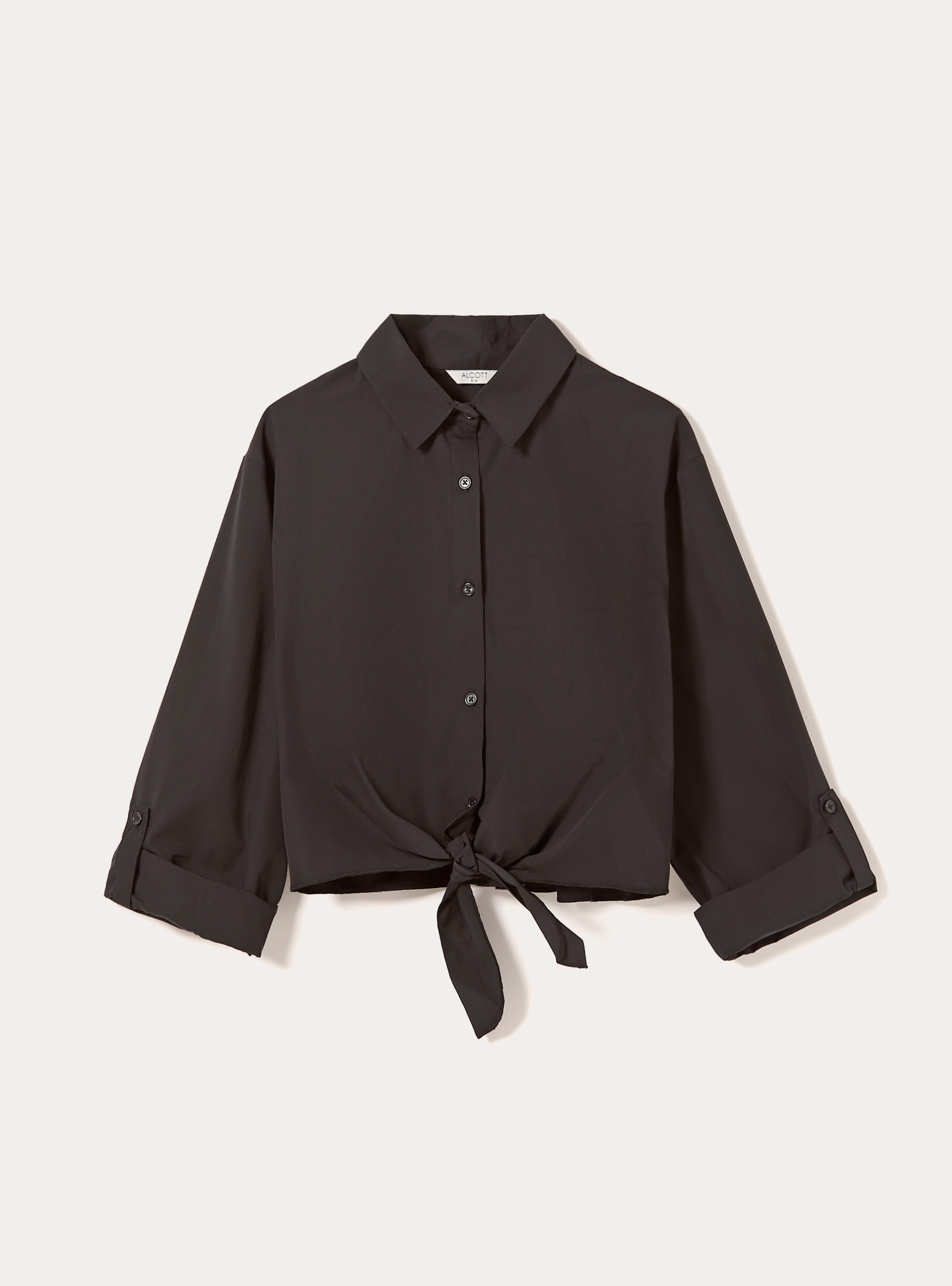 Chemise en popeline avec noeud, BK1 BLACK
