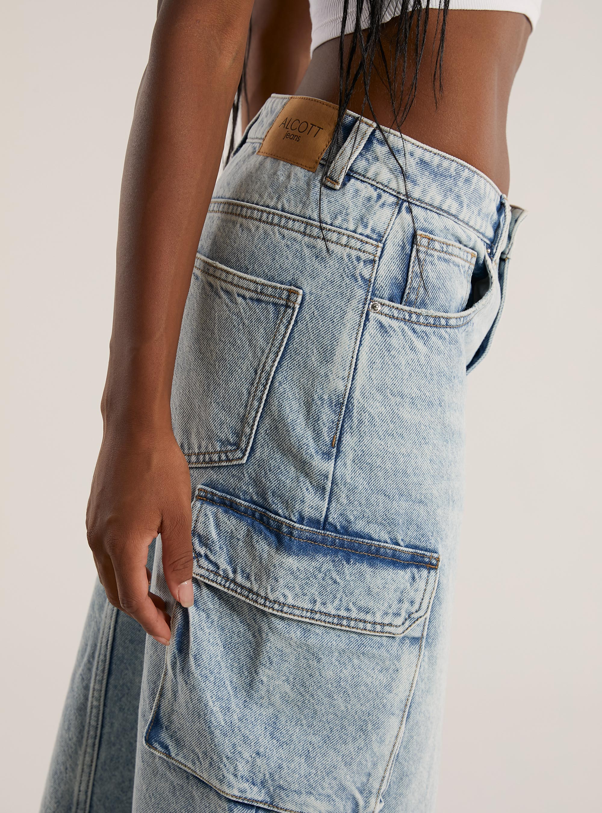 Jupe cargo longuette, D006 AZURE