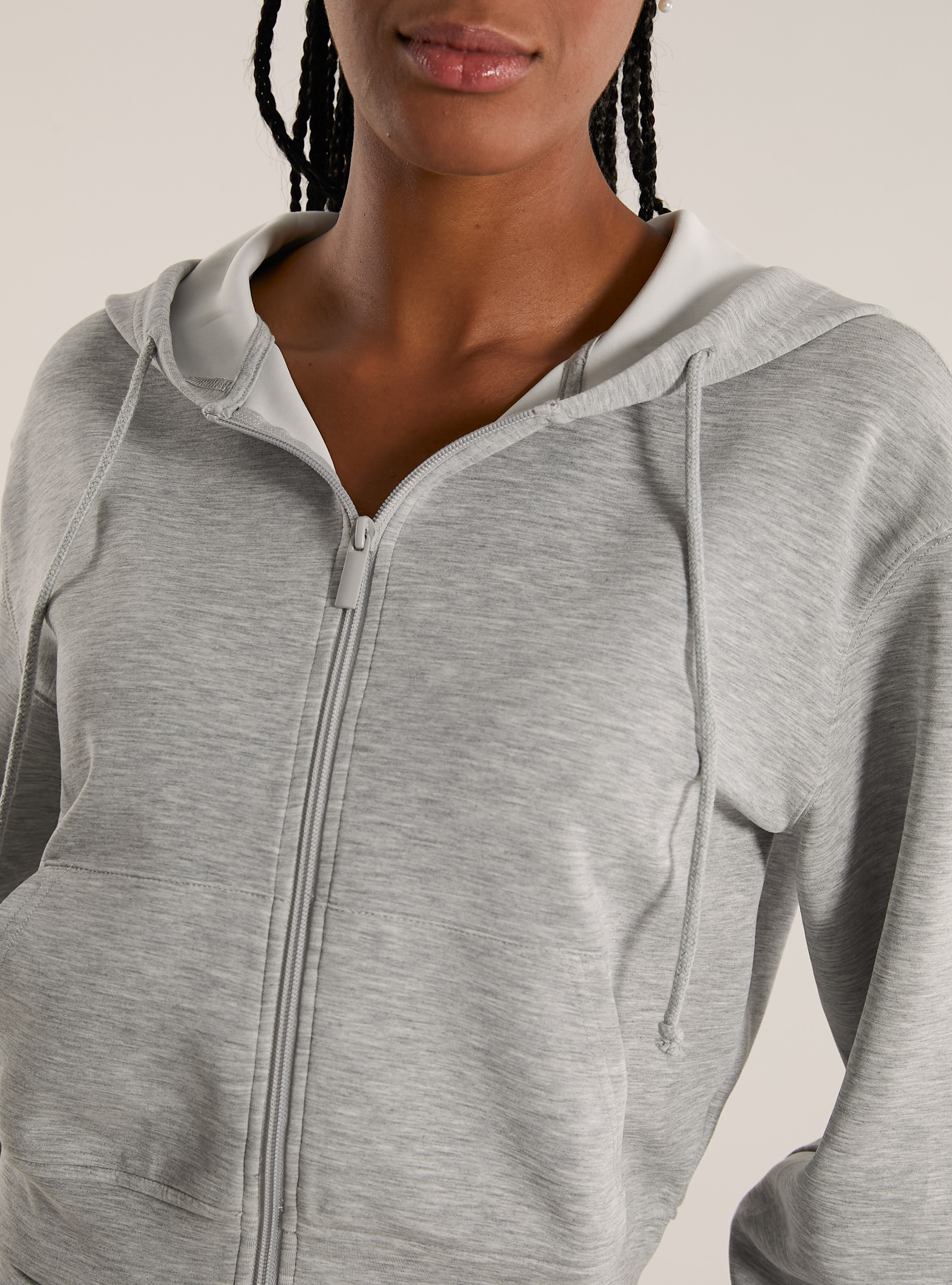 Chaqueta con cremallera y capucha soft touch, MGY3 GREY MEL LIGHT