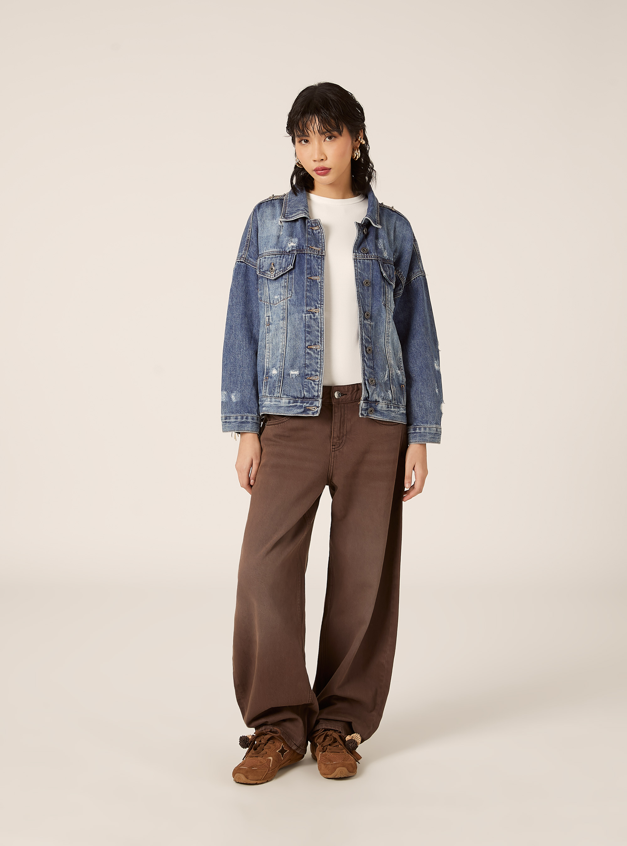 Denim jacket with fringes, D004 MEDIUM LIGHT BLUE