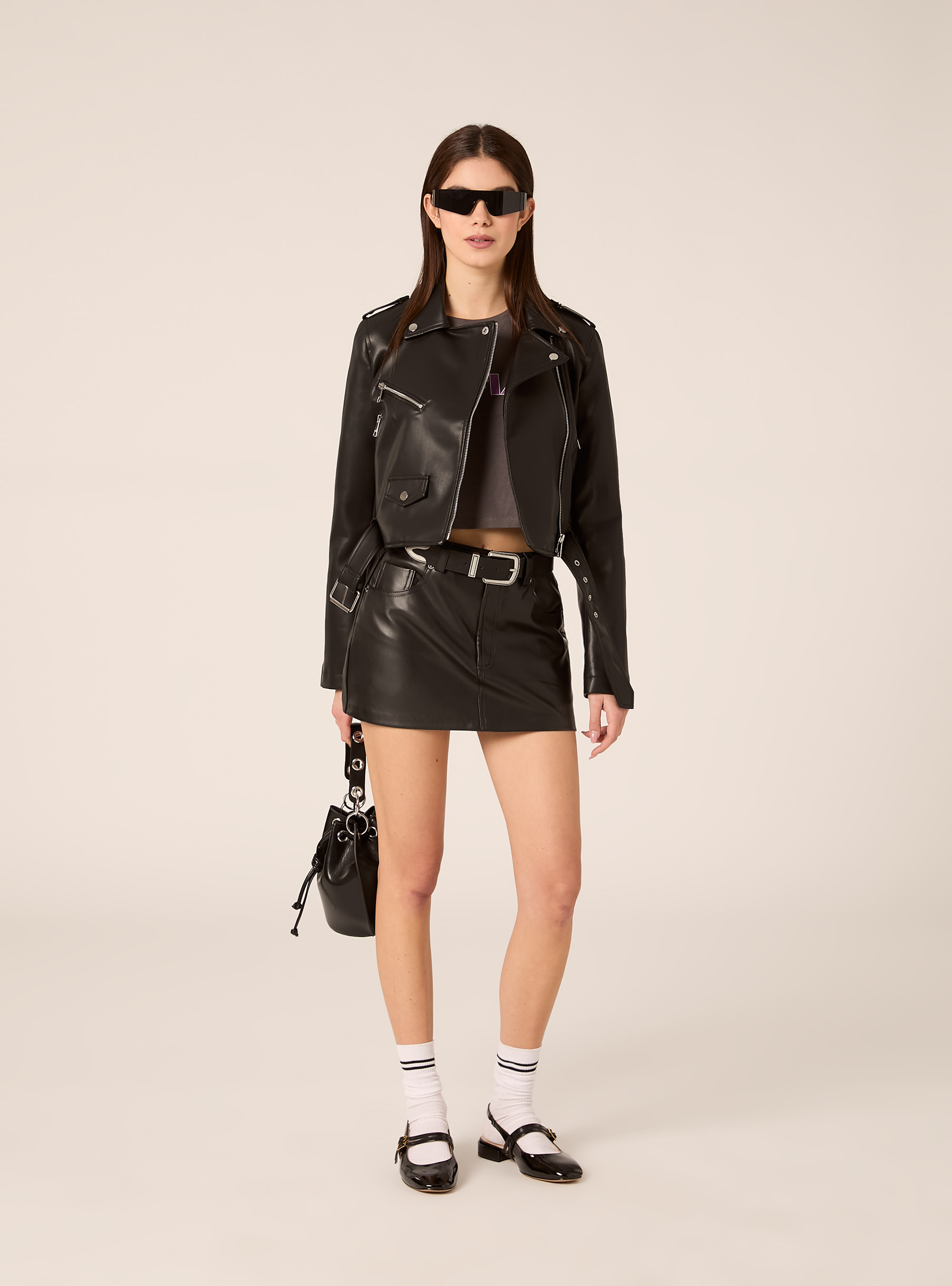 Falda pantal&oacute;n efecto piel, BK1 BLACK