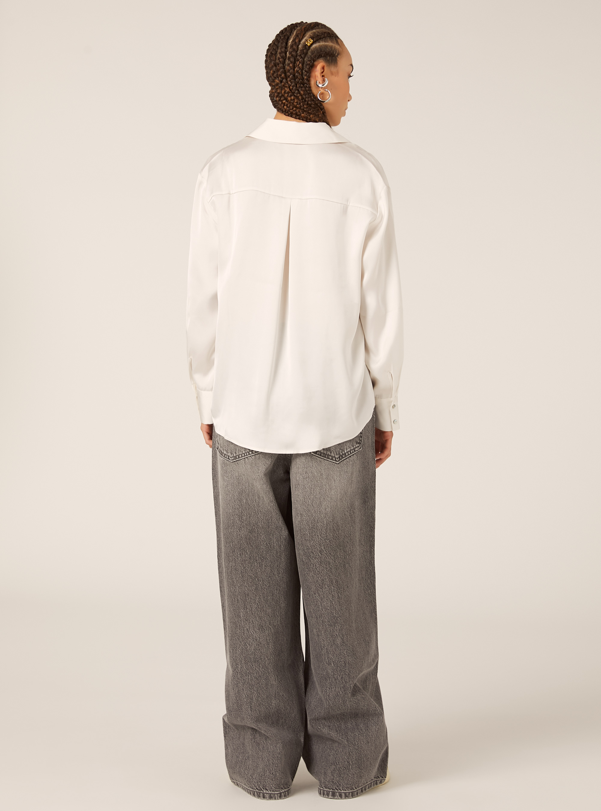 Chemise en satin uni, WH1 OFF WHITE
