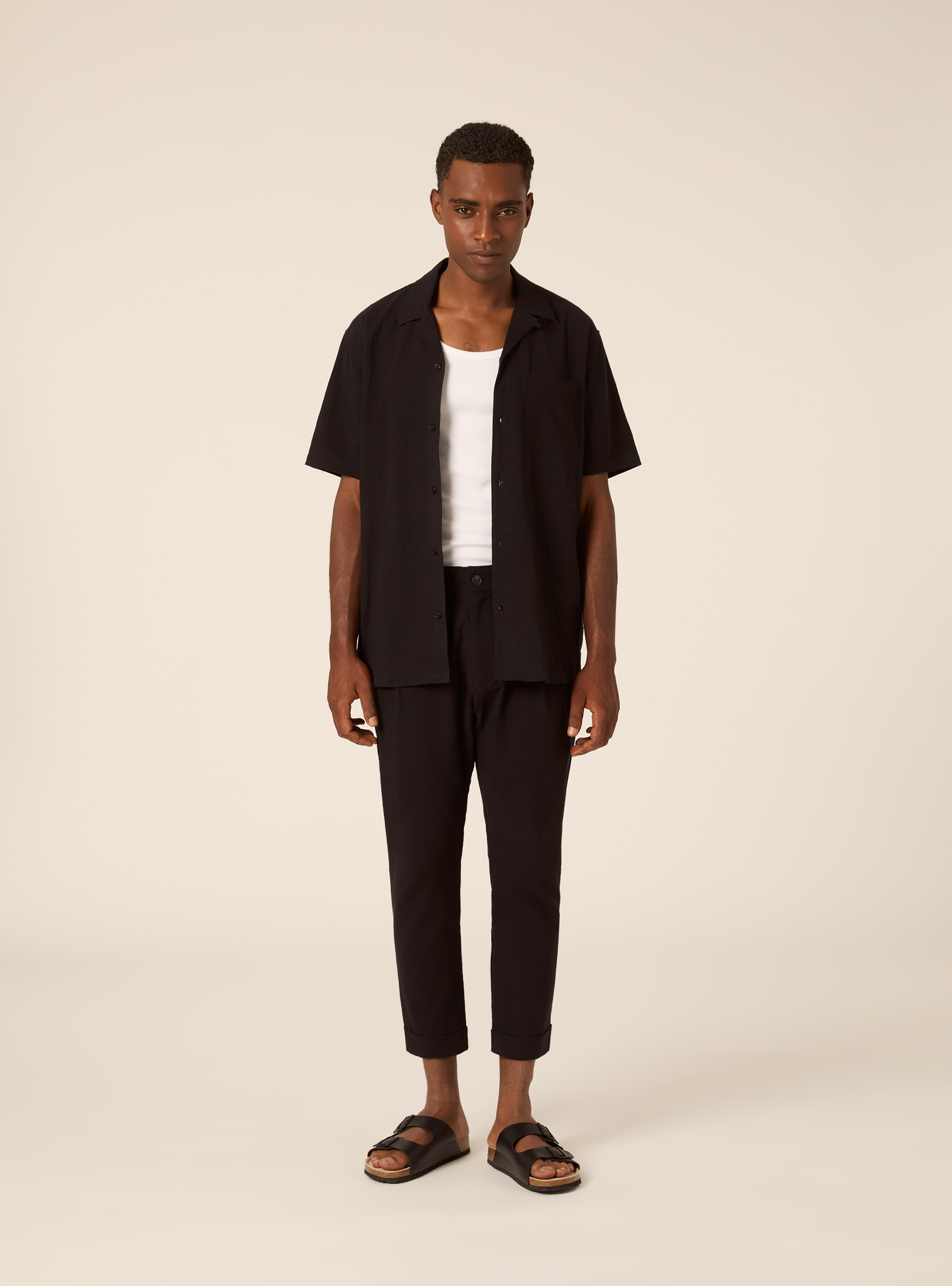 Slim Fit Cropped Pleated Trousers, BK1 BLACK