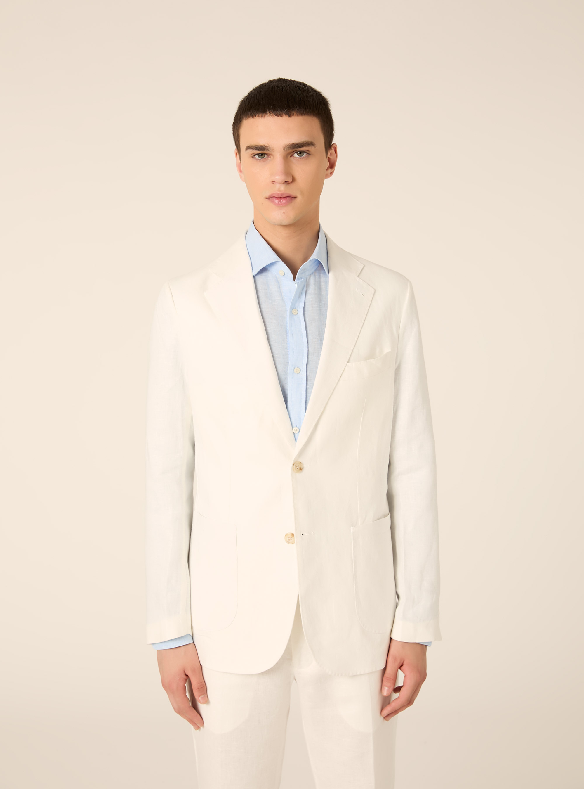Single-breasted jacket in pure linen, WH1 OFF WHITE